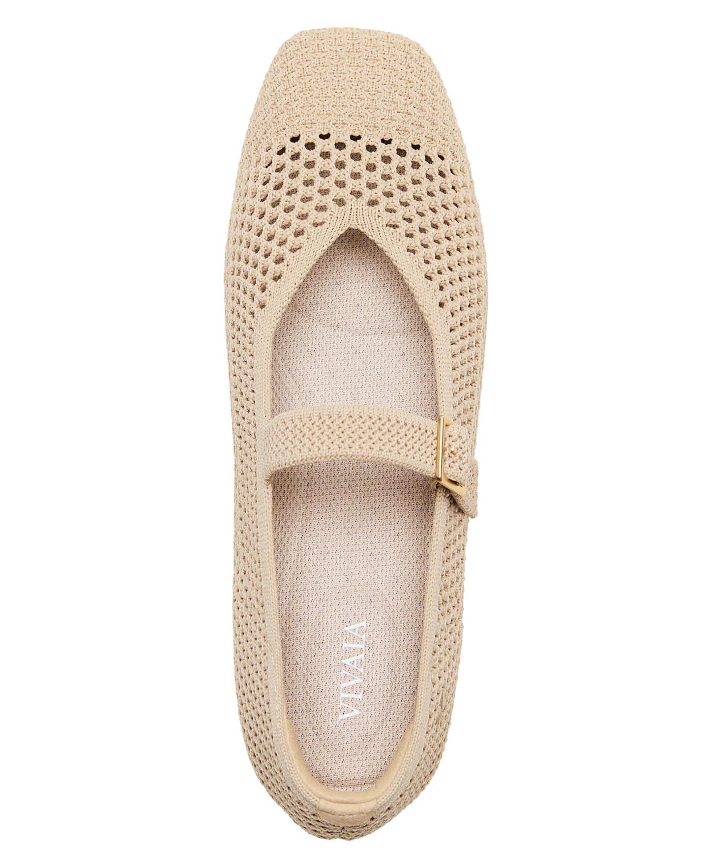 Женские балетки VIVAIA Margot Square-Toe Knit Adjustable-Strap Mary Jane Flats, цвет: Миндальный сетчатый — фото 4