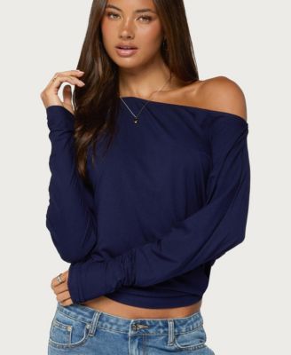 Women's Pazzy Off-the-Shoulder Long-Sleeve Cinched-Waist Top