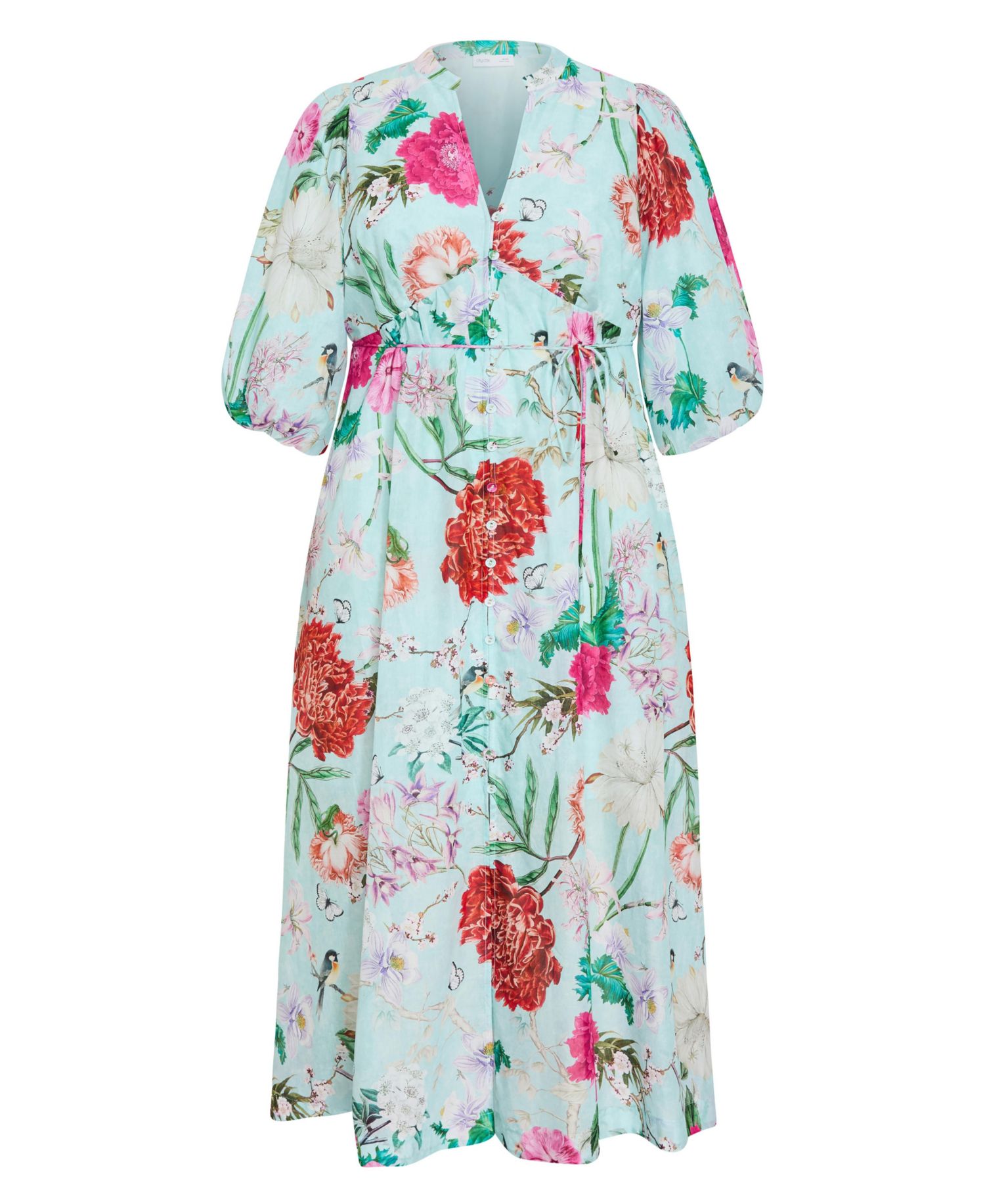 Plus Size Flora Floral-Print V-Neck Balloon-Sleeve Maxi Dress