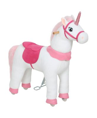Ride On Unicorn Toy for Kids 4-7, 37.8 in Plush Rocking Horse with Wheels and Pedal Drive, No Batteries Required