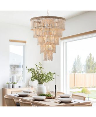 31.5" 9-Light Bohemian Tiered Wood Beads Chandelier Light