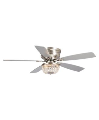 48" Satin Nickel Crystal Low Profile Ceiling Fan with Light and Remote Control