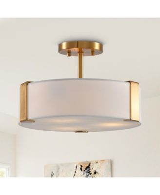 14" Modern Drum Semi-Flush Mount Ceiling Light with Fabric Shade