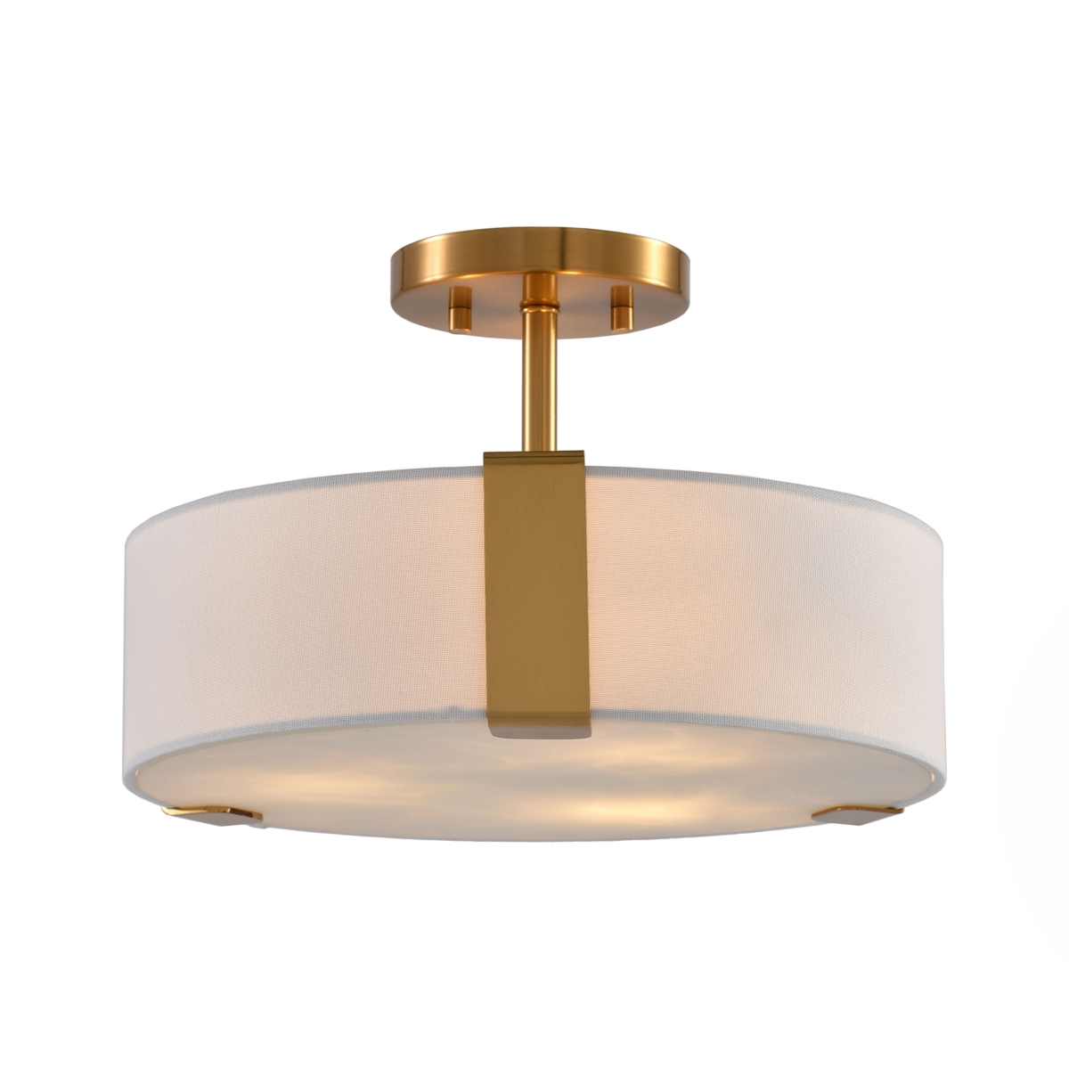 Parrot Uncle 14" Modern Drum Semi-Flush Mount Ceiling Light with Fabric Shade - Gold