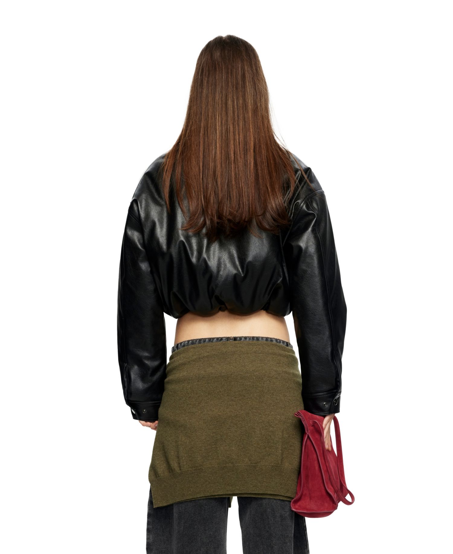 Women's Hudson Cropped Faux-Leather Polo-Collar Bomber Jacket