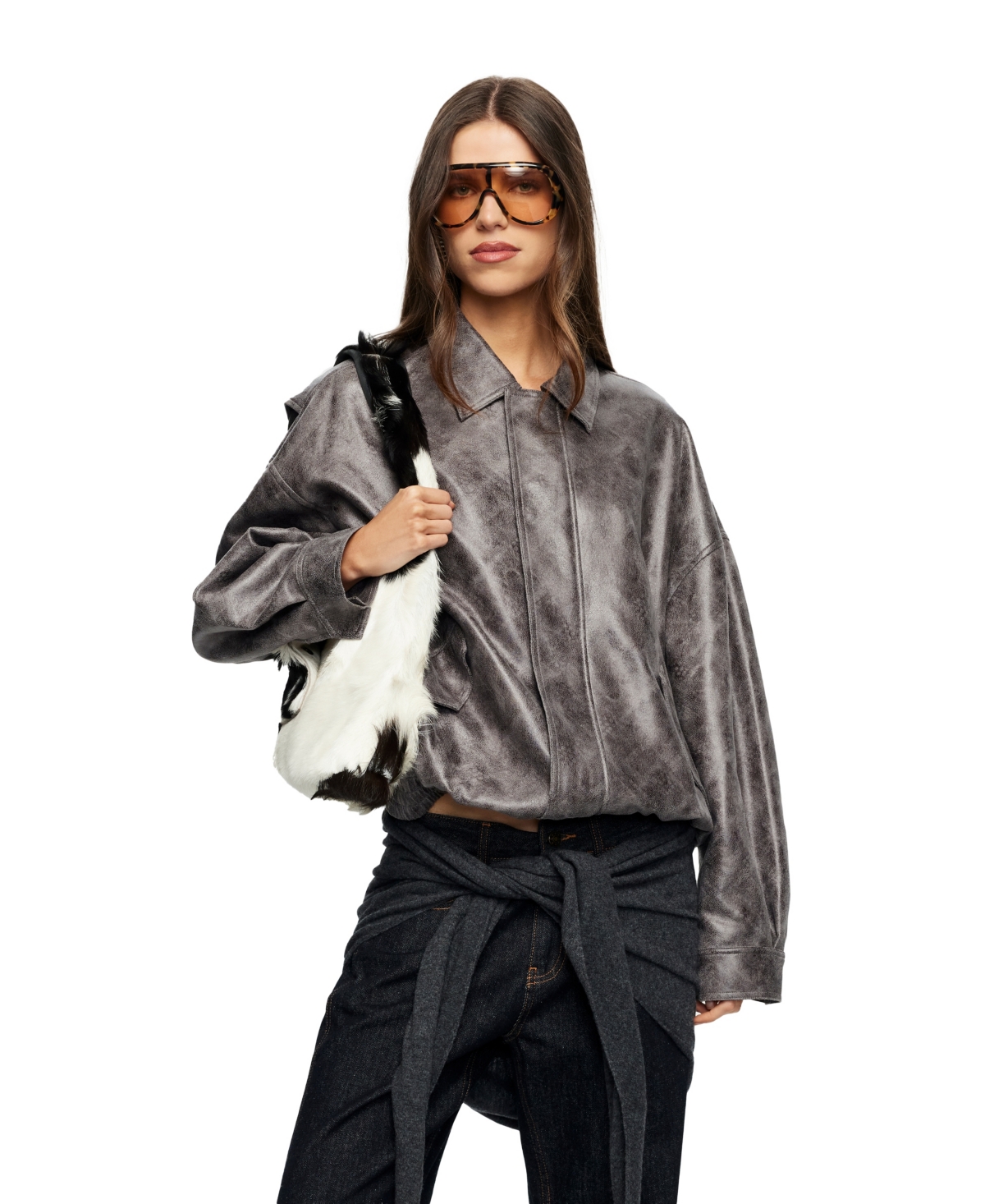 Lioness Women's Kenny Oxford Collared Bomber Jacket In Dark Slate