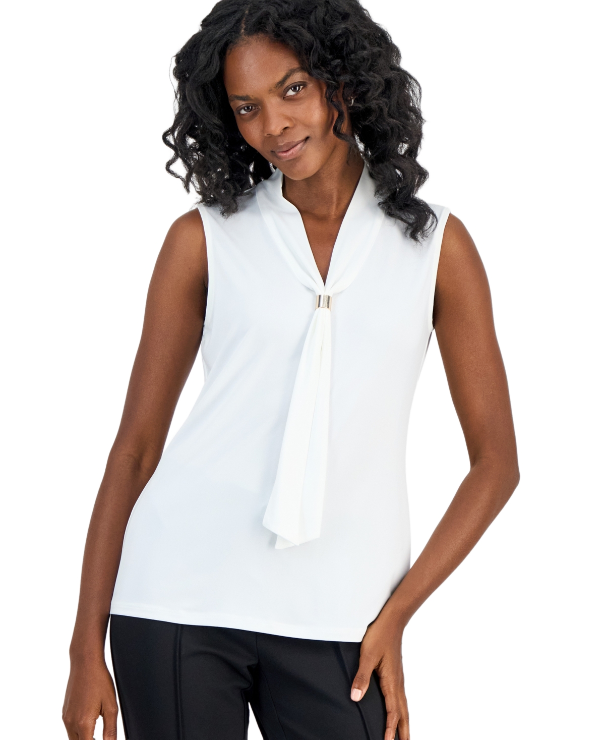 Kasper Women's Embellished-Tie-Neck Sleeveless Top - Vanilla Ice