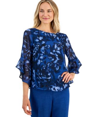 Women's Boat-Neck Ruffle-Sleeve Blouse 