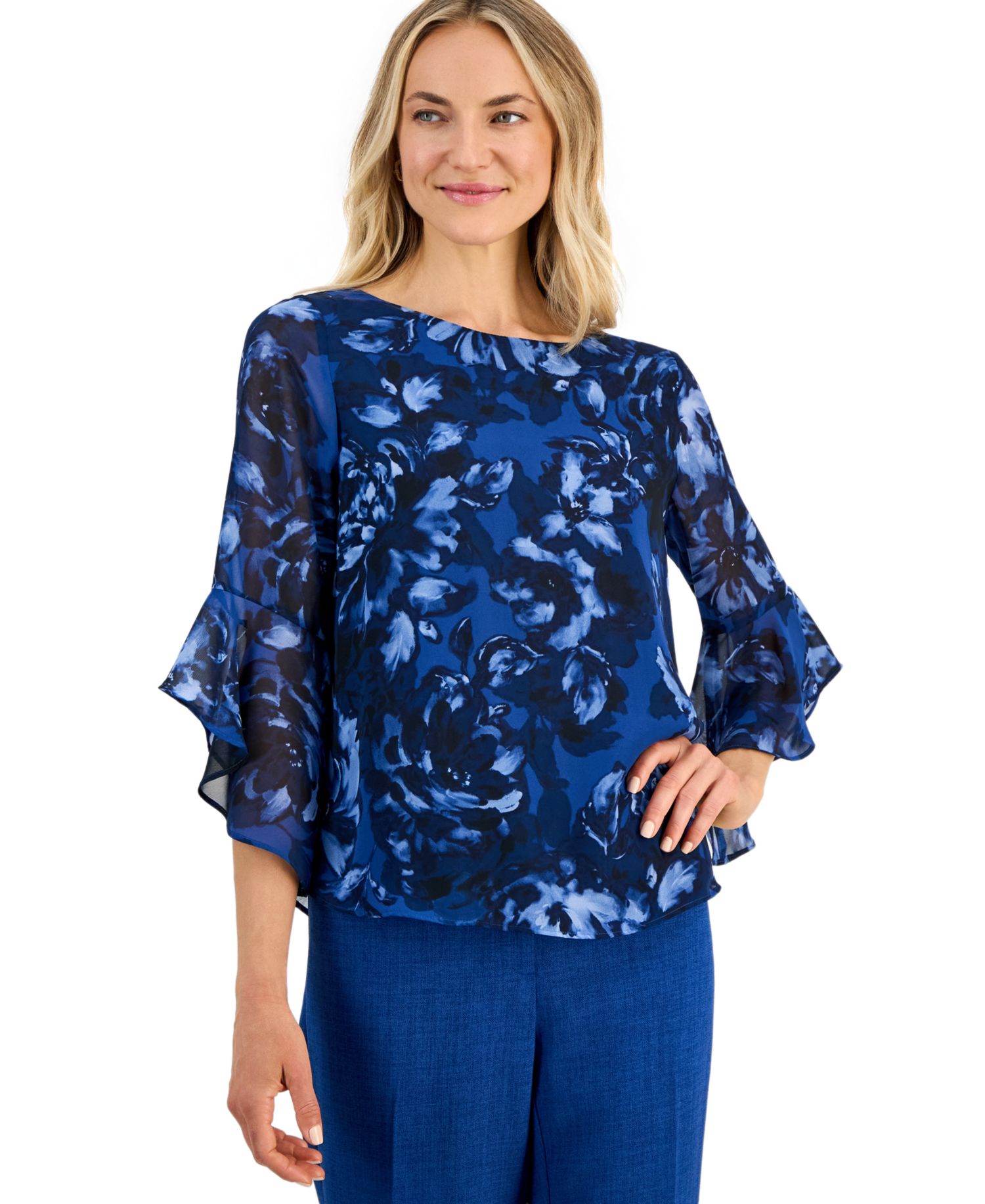 Women's Boat-Neck Ruffle-Sleeve Blouse