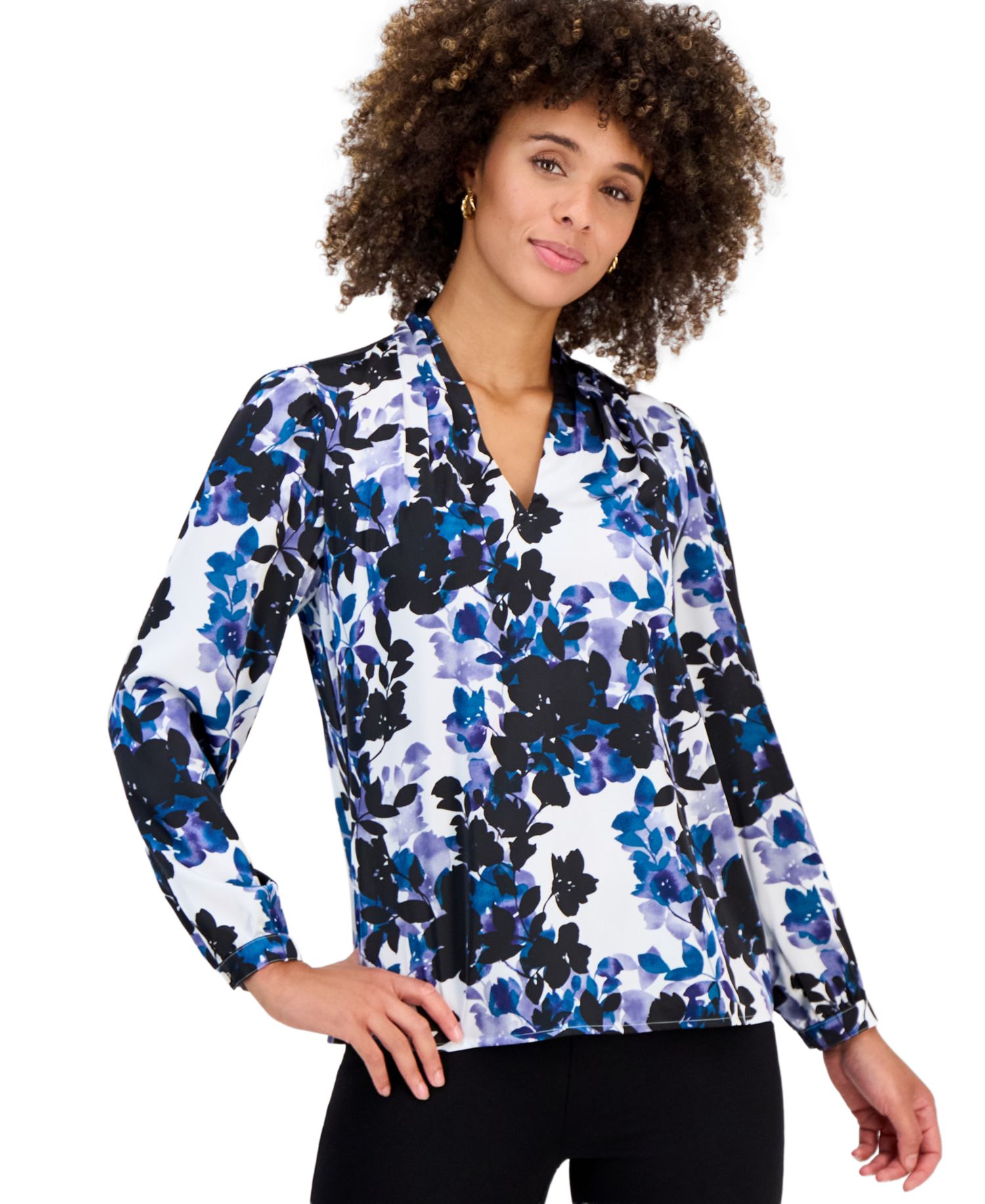 Women's V-Neck Pleated-Shoulder Blouse