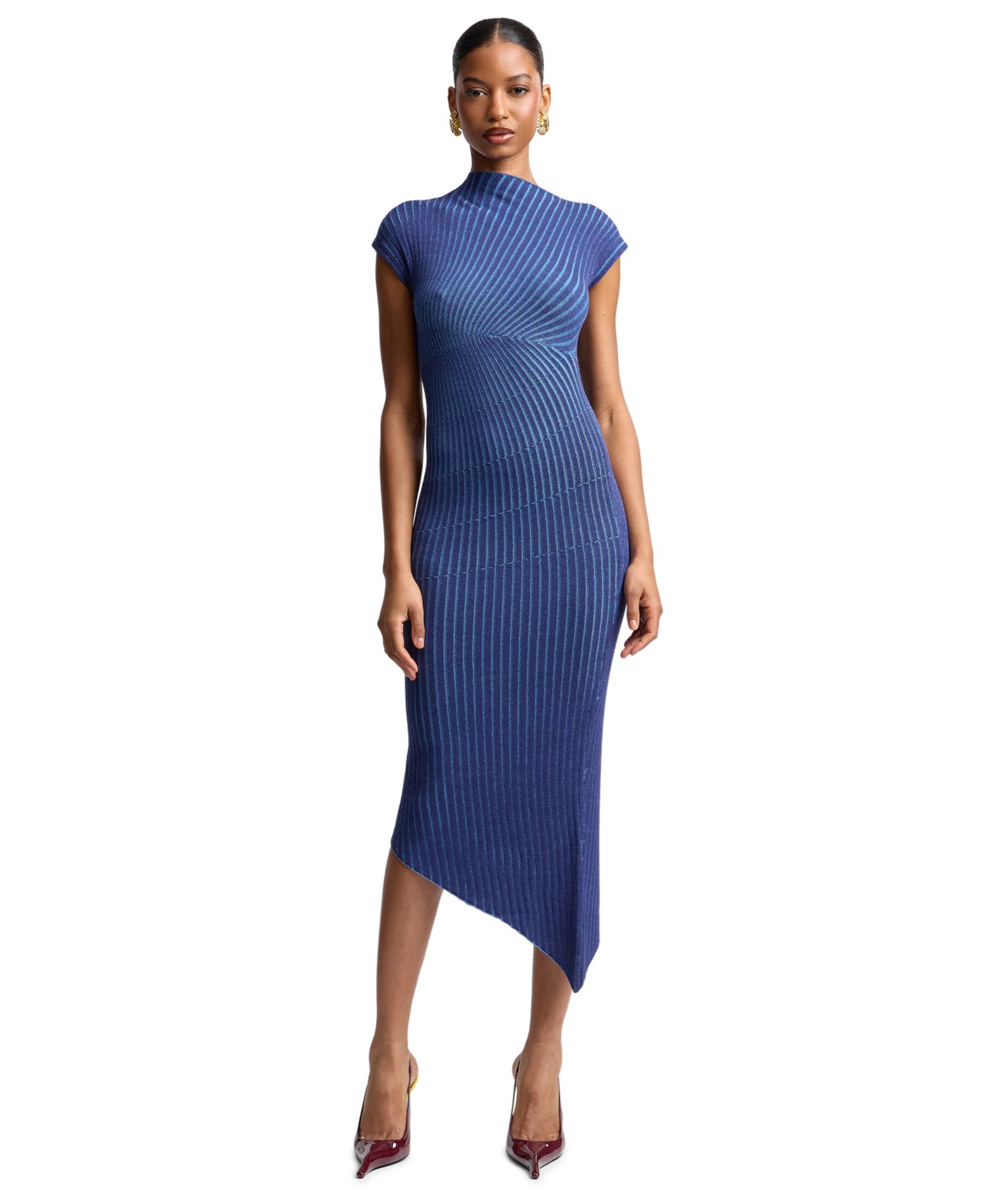 Women's Ribbed Sweater Asymmetric Midi Dress
