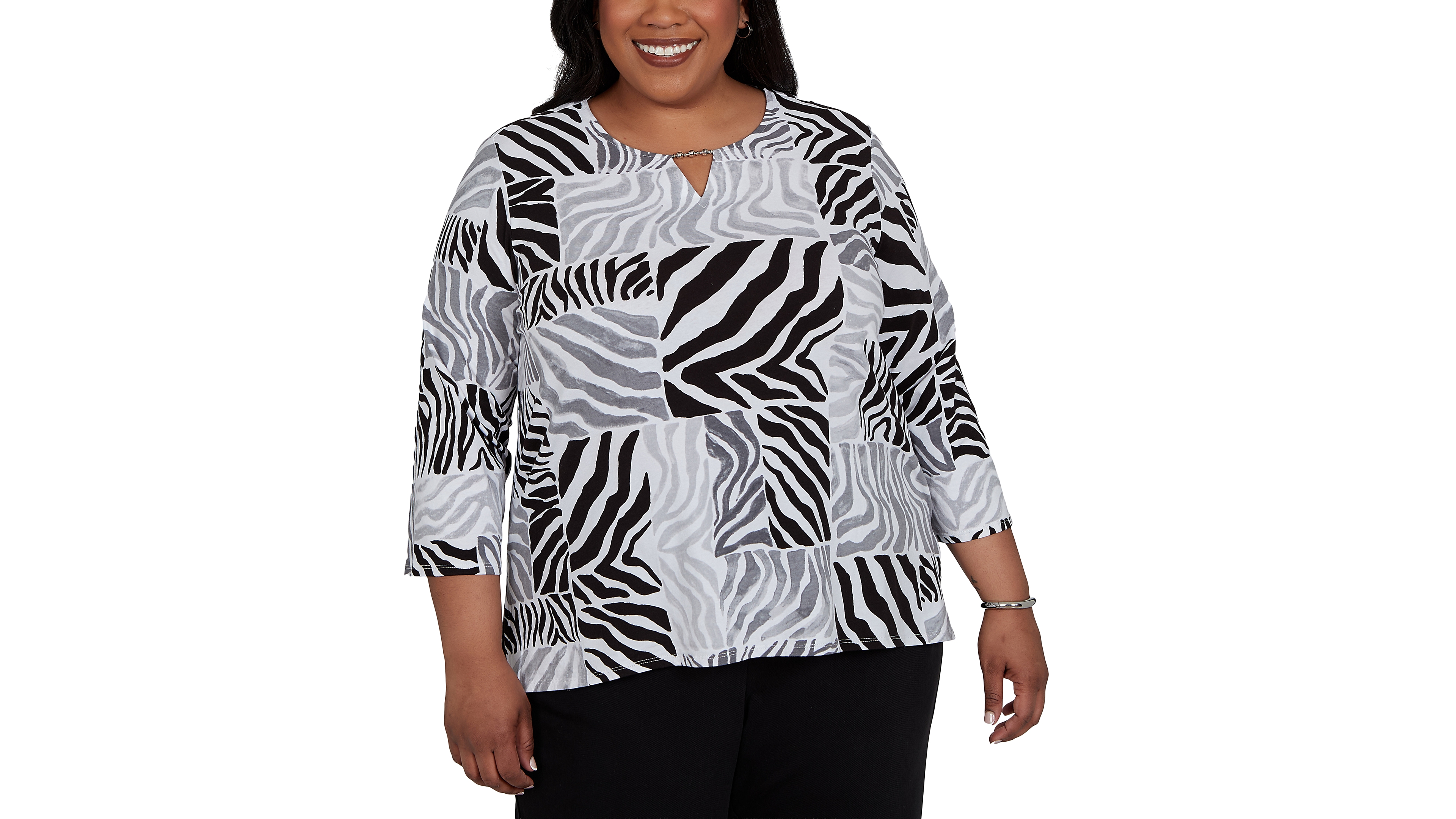 Alfred Dunner Plus Zebra Blocks Knit Top