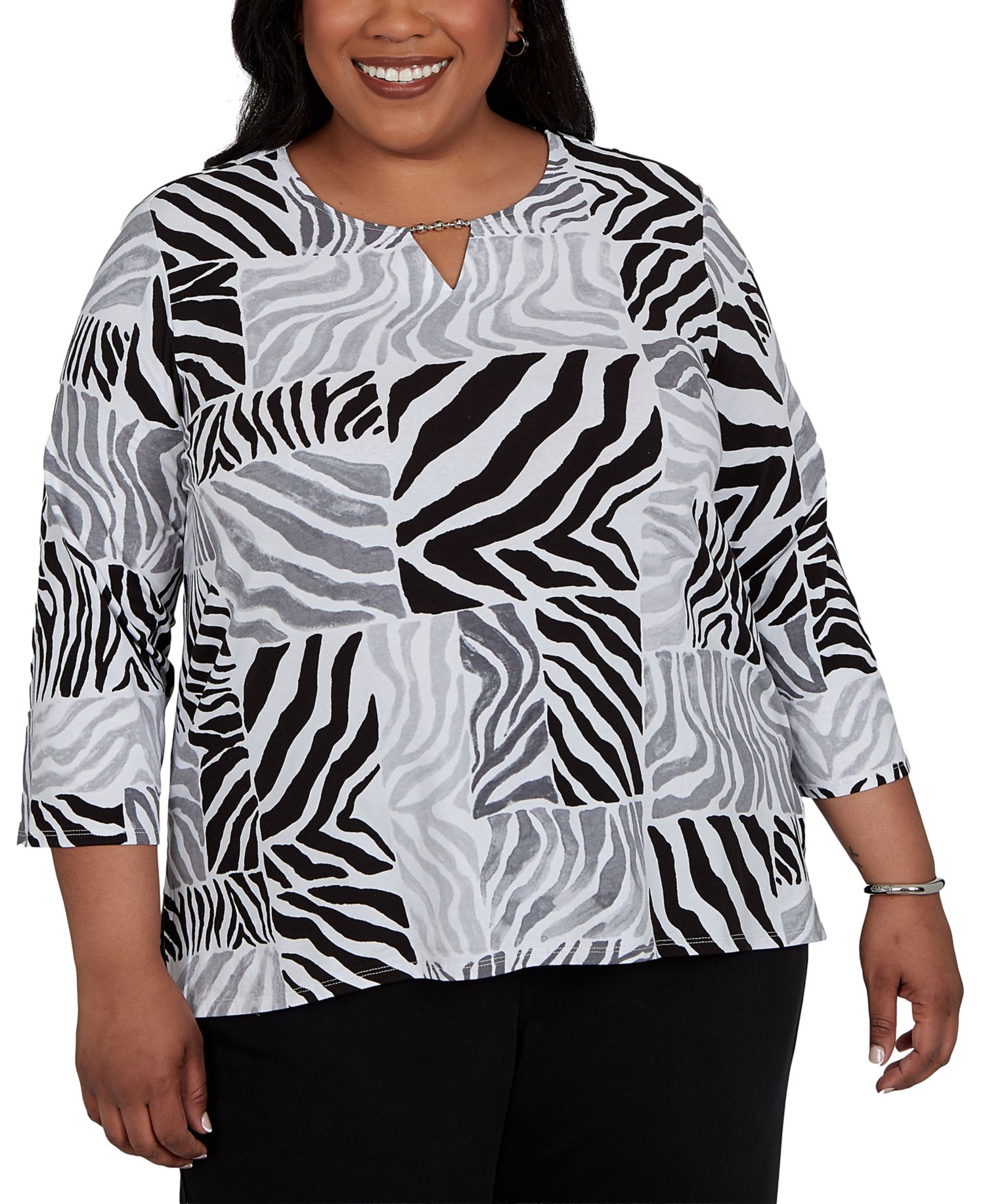 Plus Size Zebra Blocks Knit Top