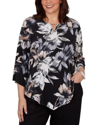 Plus Size Watercolor Floral Puff Printed Top