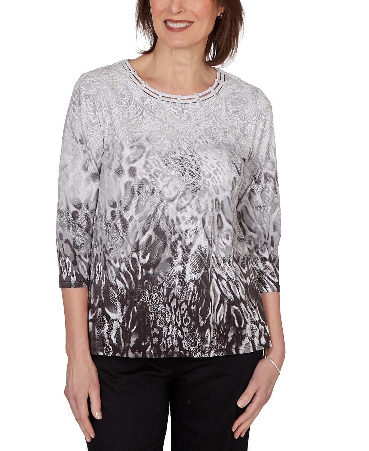 Alfred Dunner Petite Mono Ombre Animal Print Top