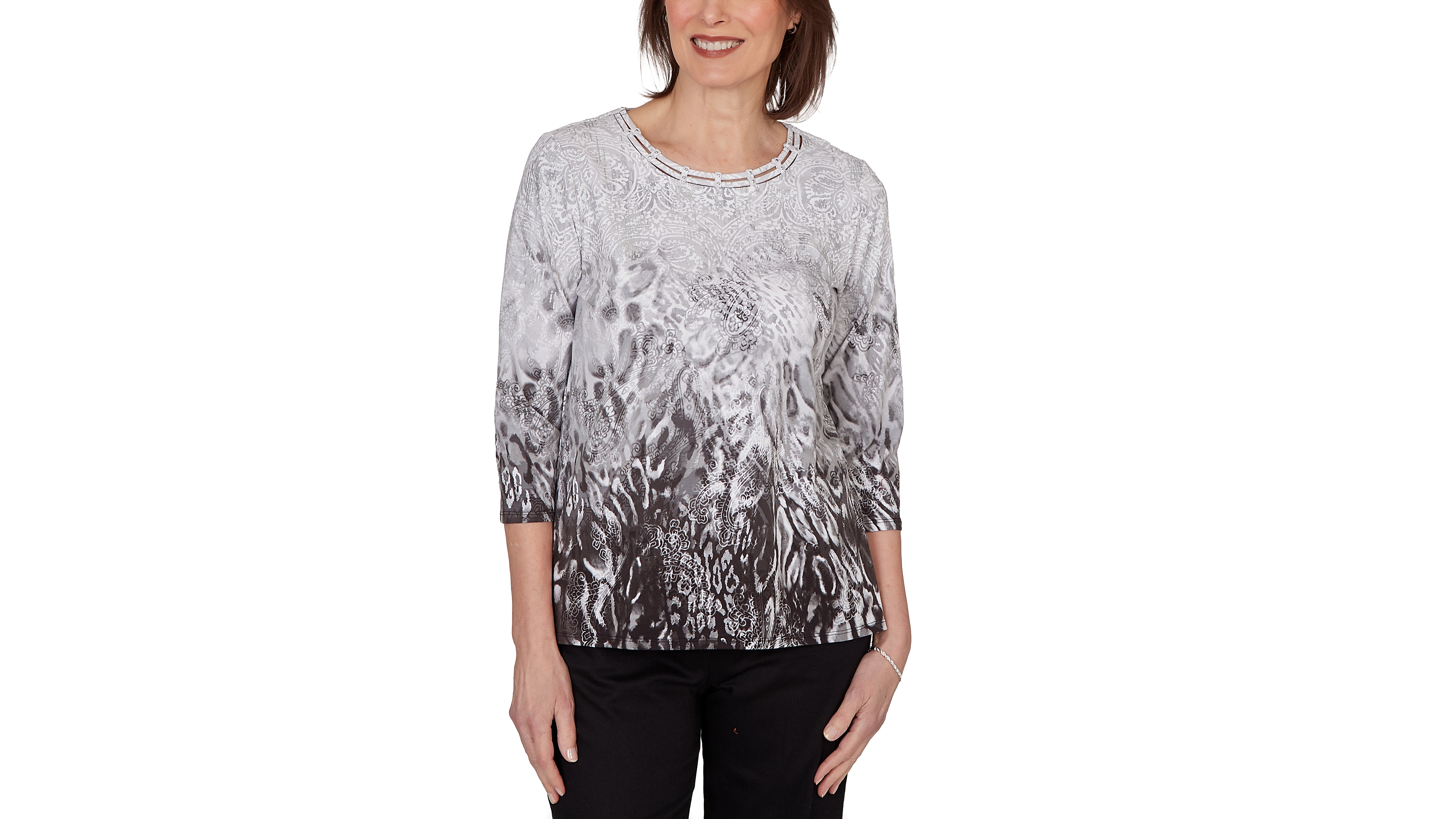 Alfred Dunner Petite Mono Ombre Animal Print Top