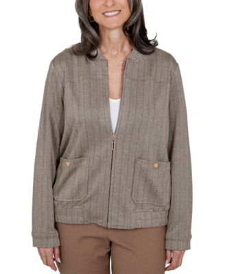 Petite Mandarin-Collar Zipper-Front Jacket
