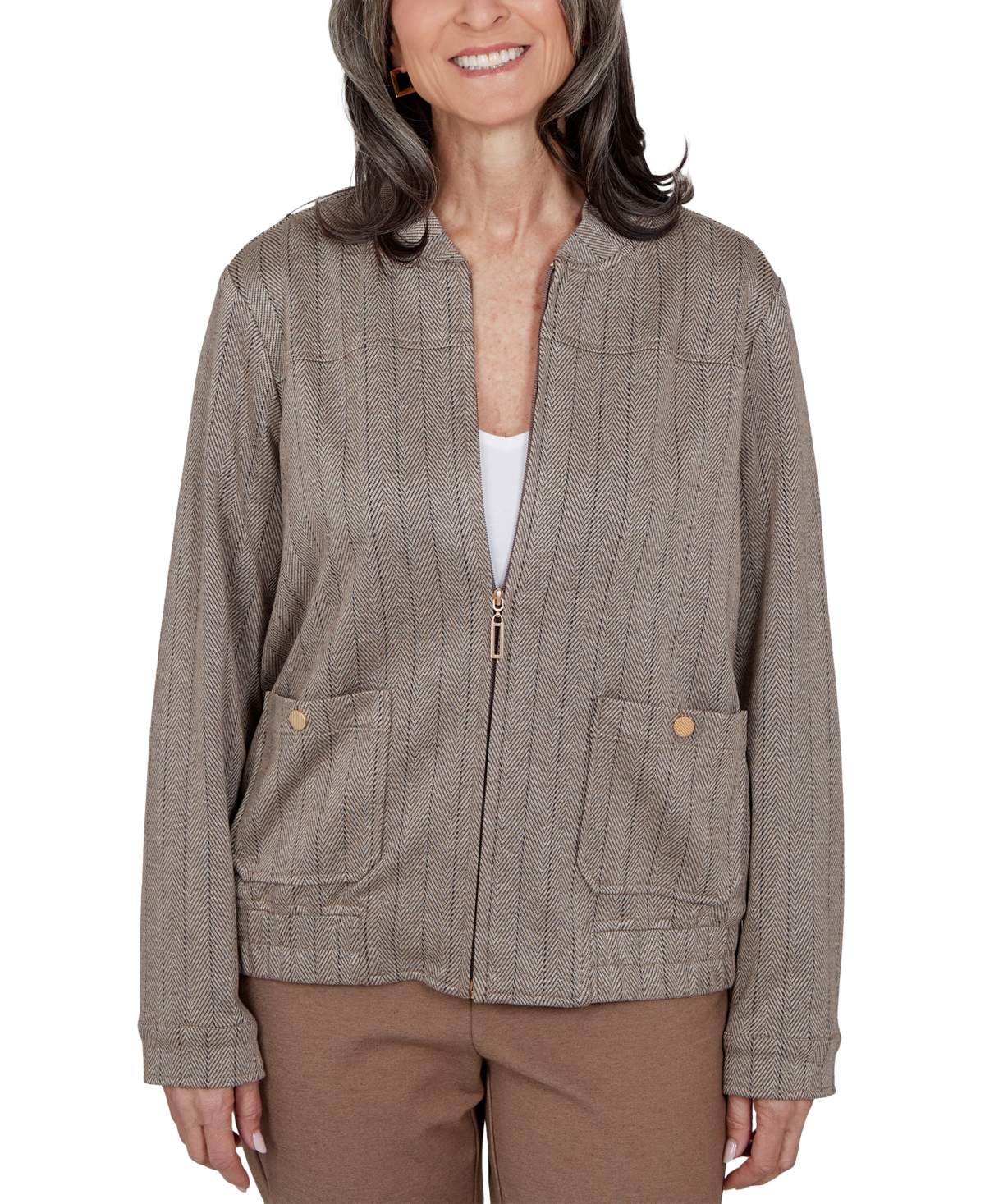 Alfred Dunner Petite Mandarin-Collar Zipper-Front Jacket