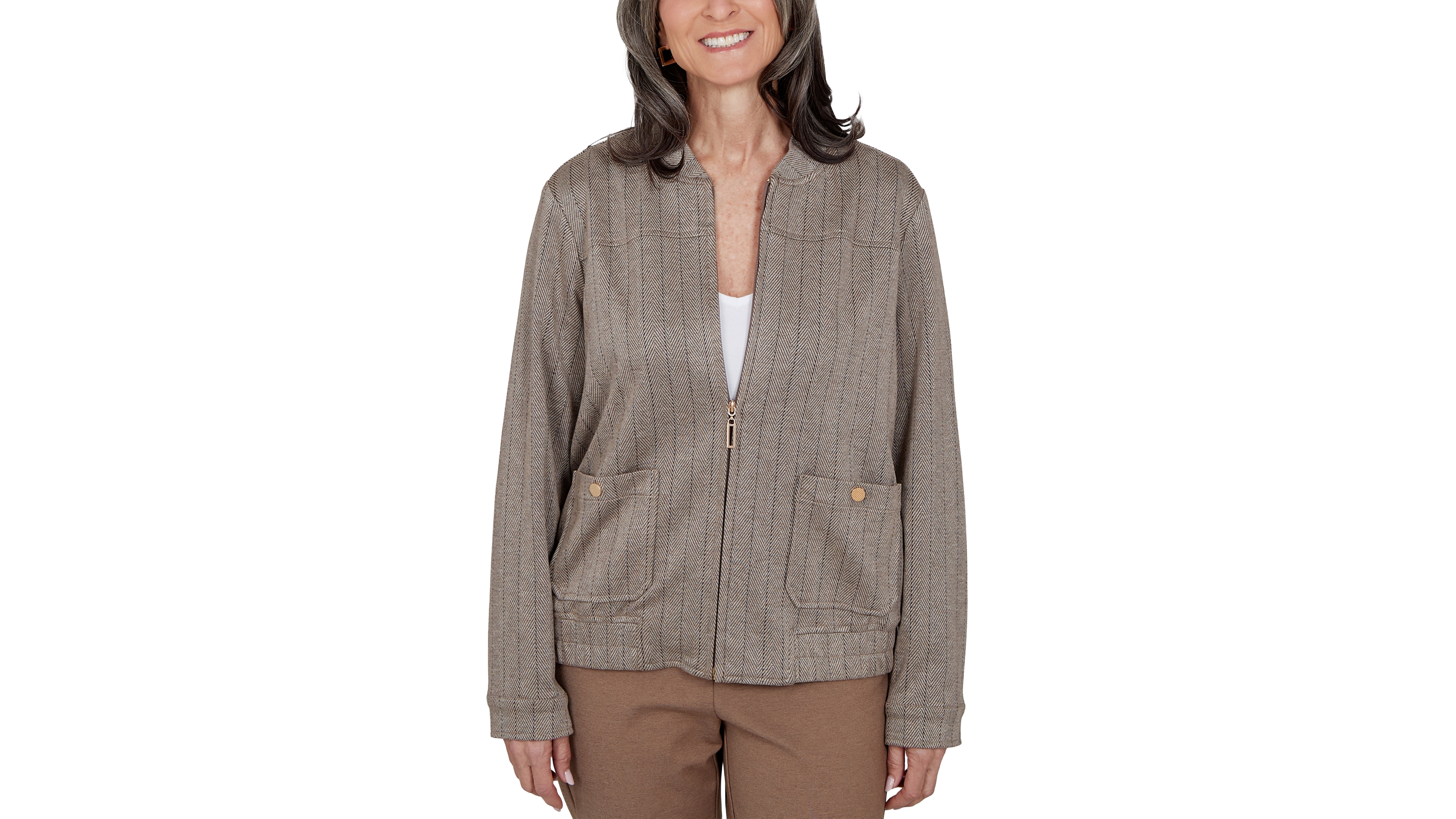 Alfred Dunner Petite Mandarin-Collar Zipper-Front Jacket