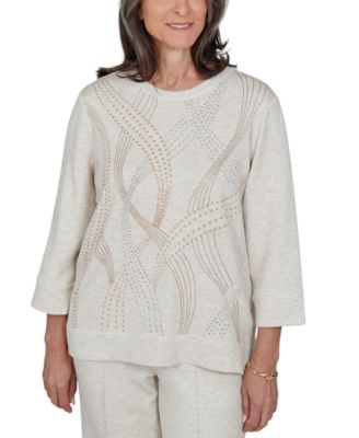 Petite 3/4-Sleeve Embellished Top