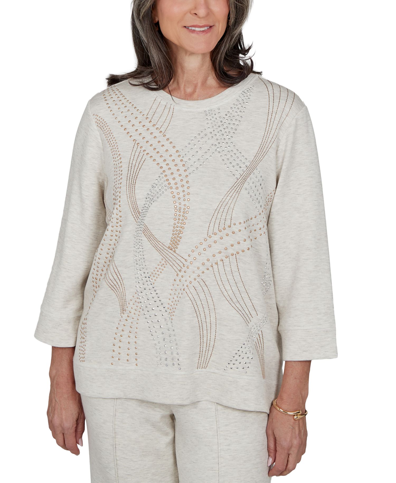 Petite 3/4-Sleeve Embellished Top