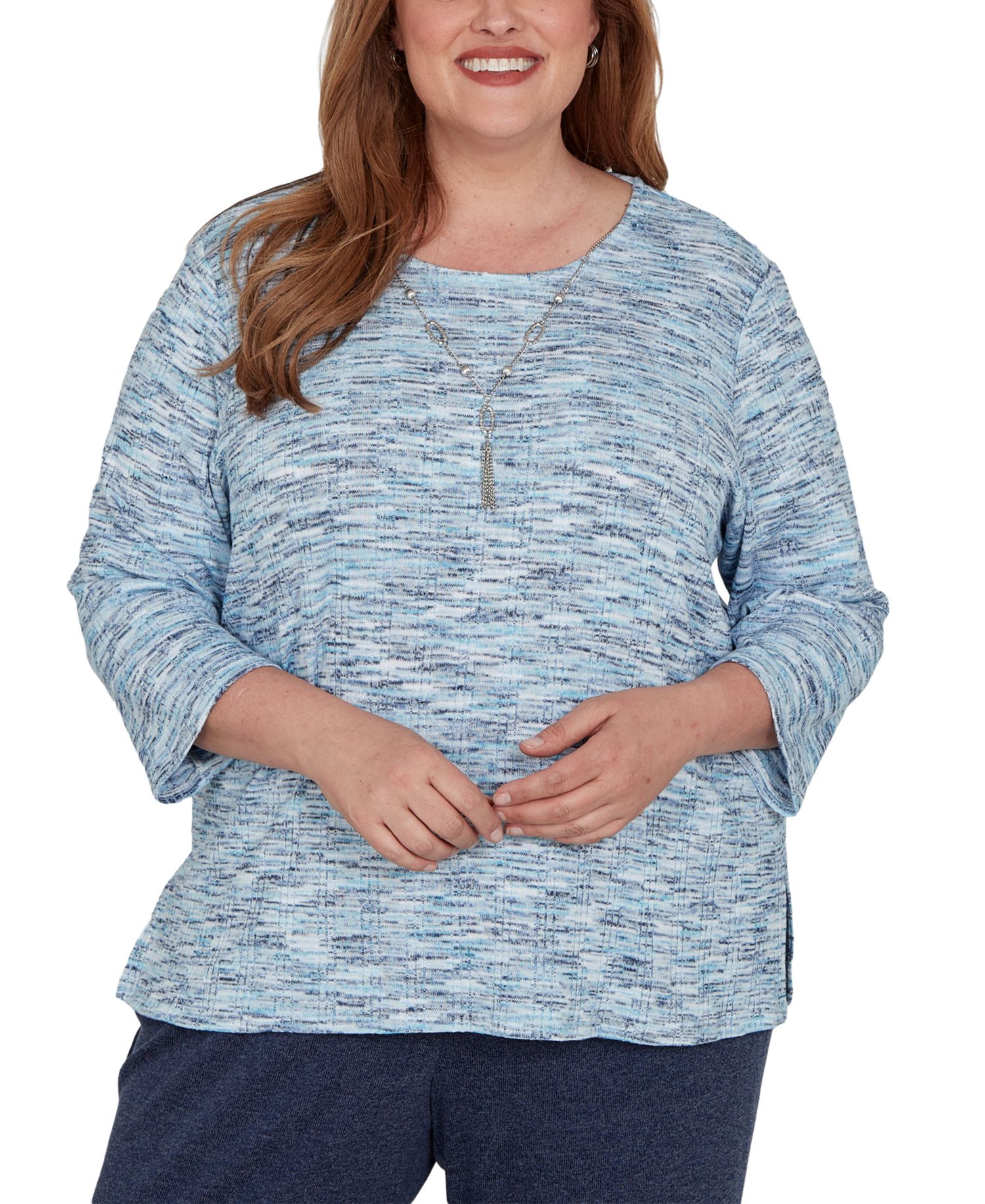 Plus Size Space Dye Top with Necklace