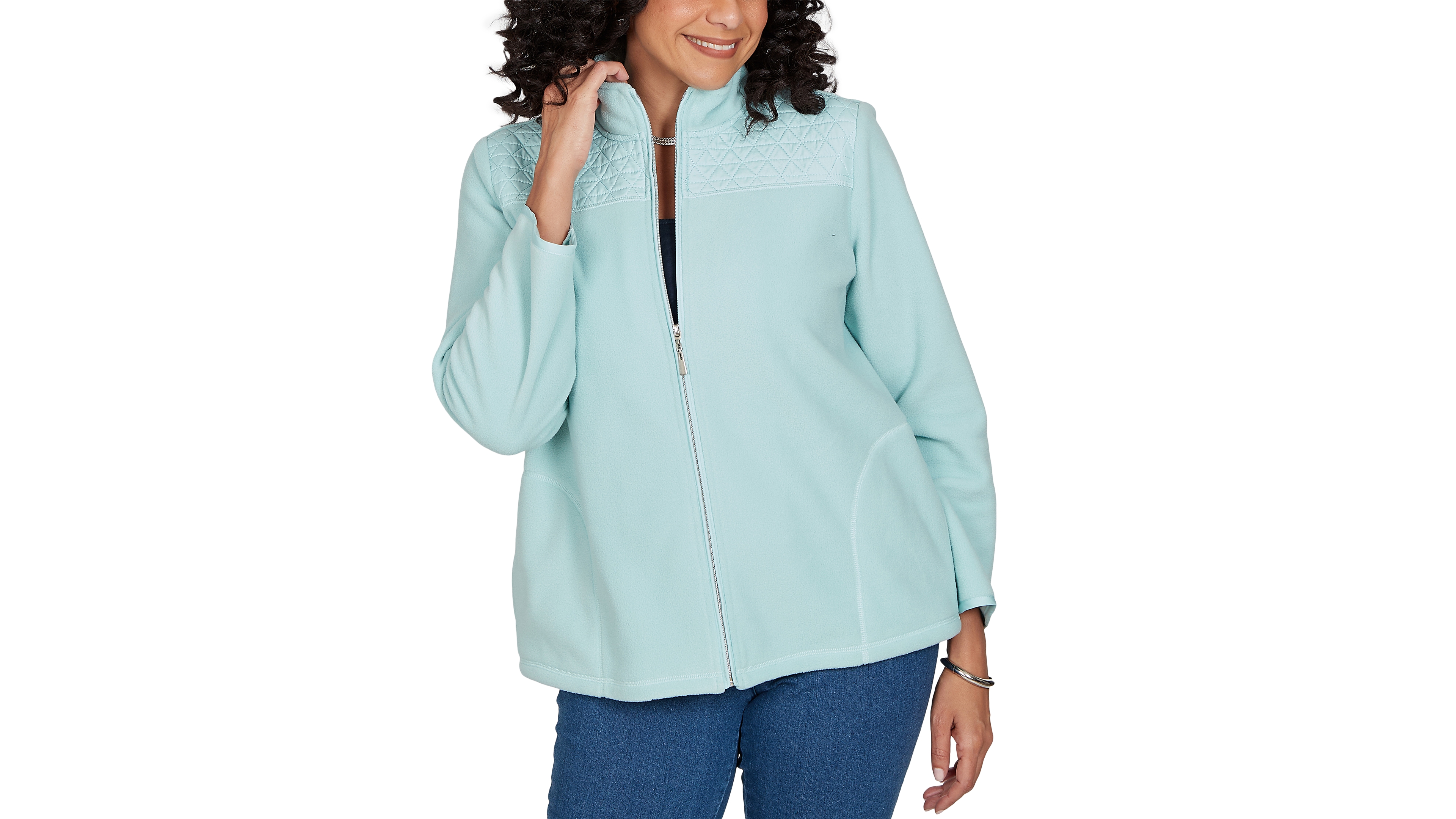 Alfred Dunner Petite Classic Quilted Zip Front Knit Jacket