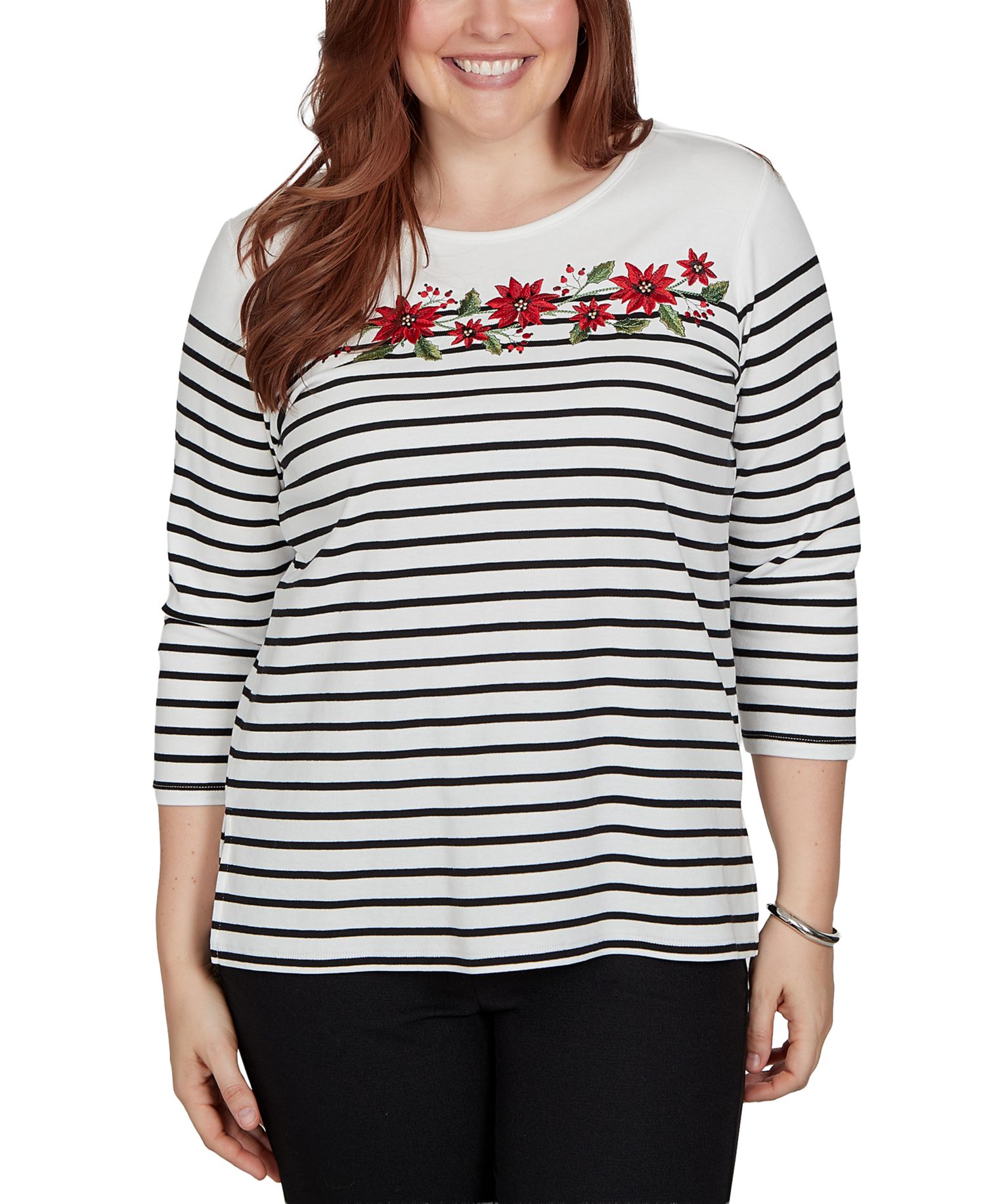 Women's Classic Poinsettia Stripe Knit Top