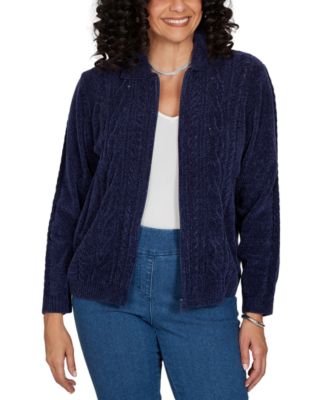 Women's Classic Cable Chenille Zip Cardigan Sweater