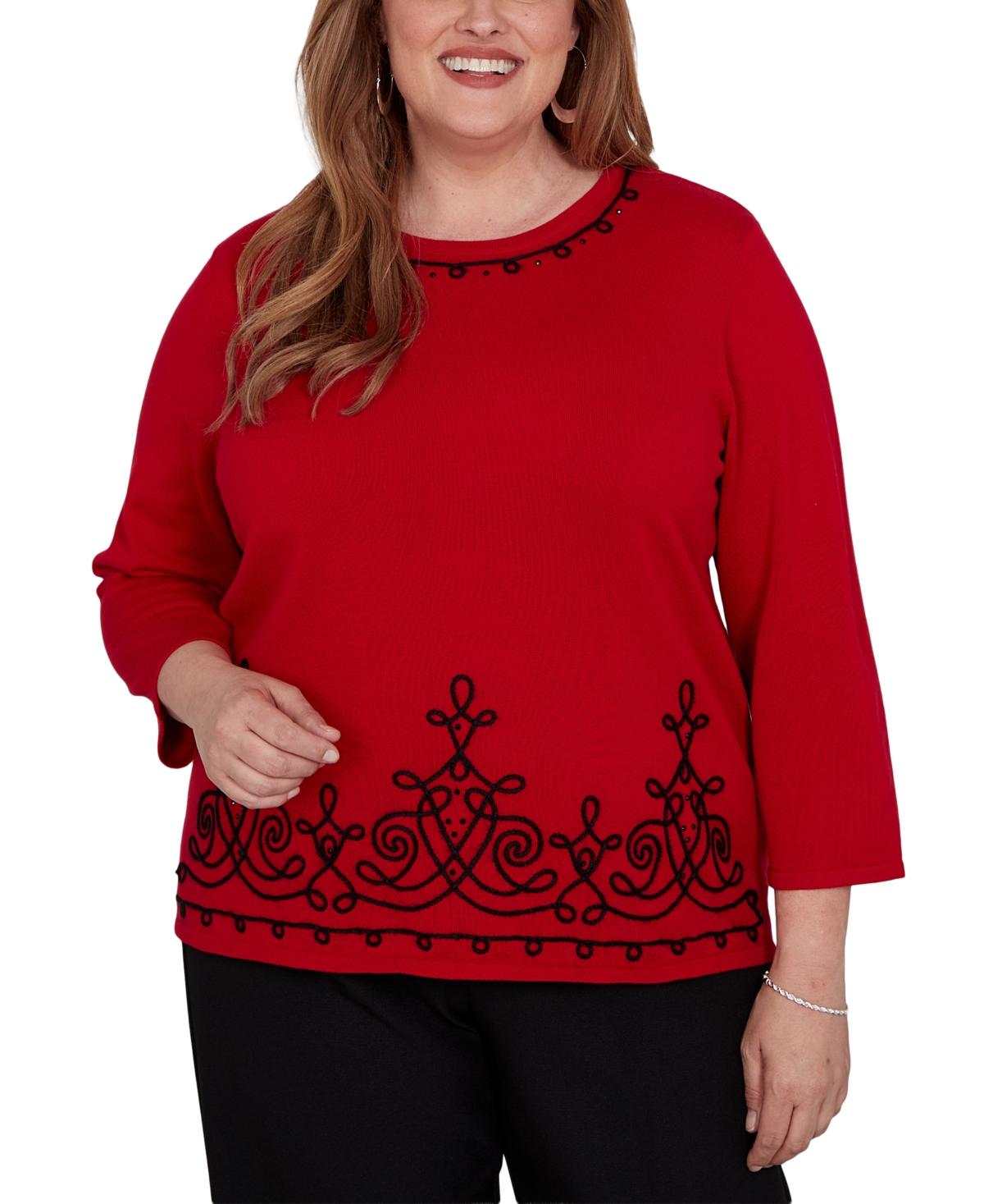 Alfred Dunner Plus Border Scroll Soutache Sweater