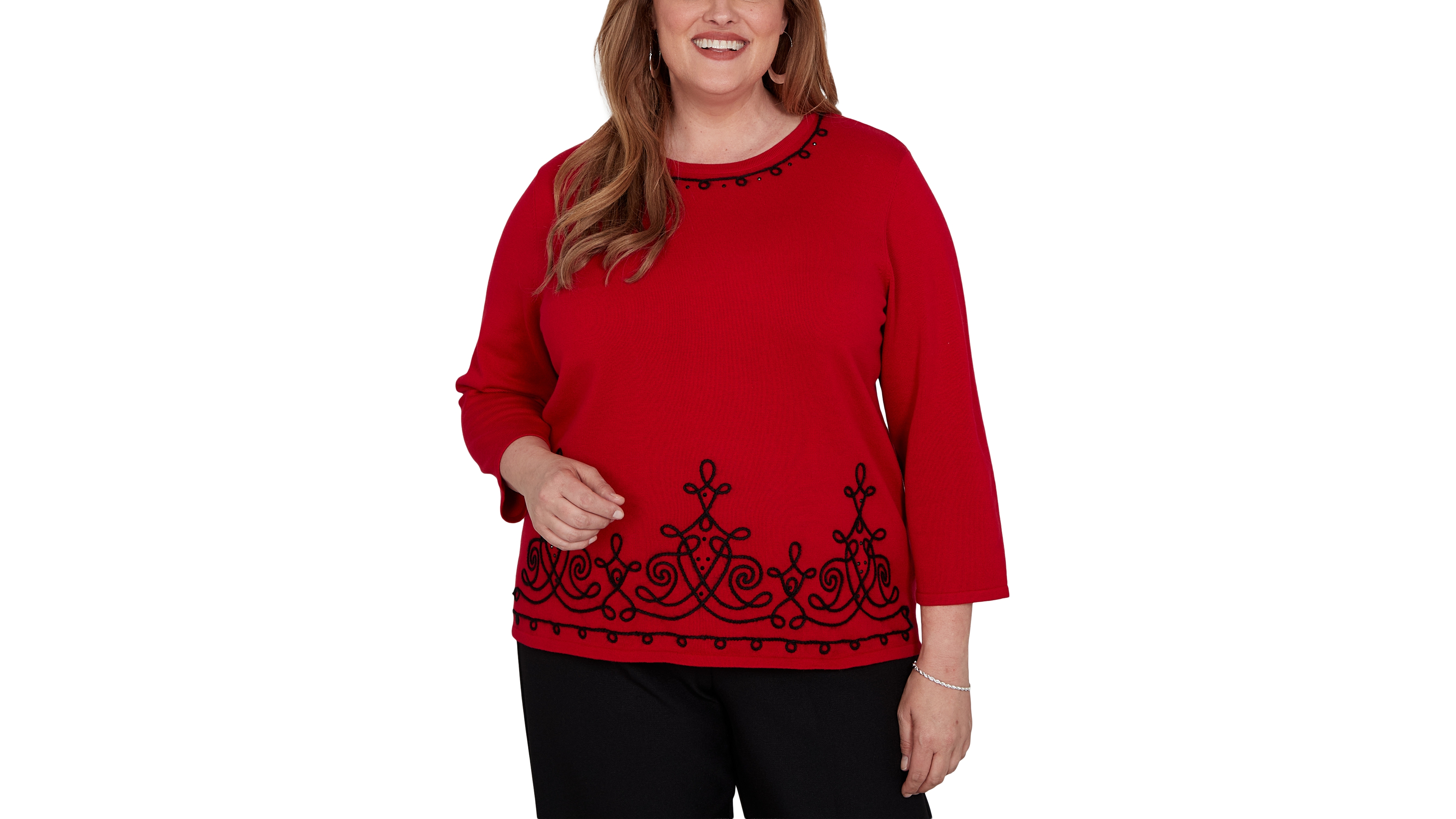 Alfred Dunner Plus Border Scroll Soutache Sweater