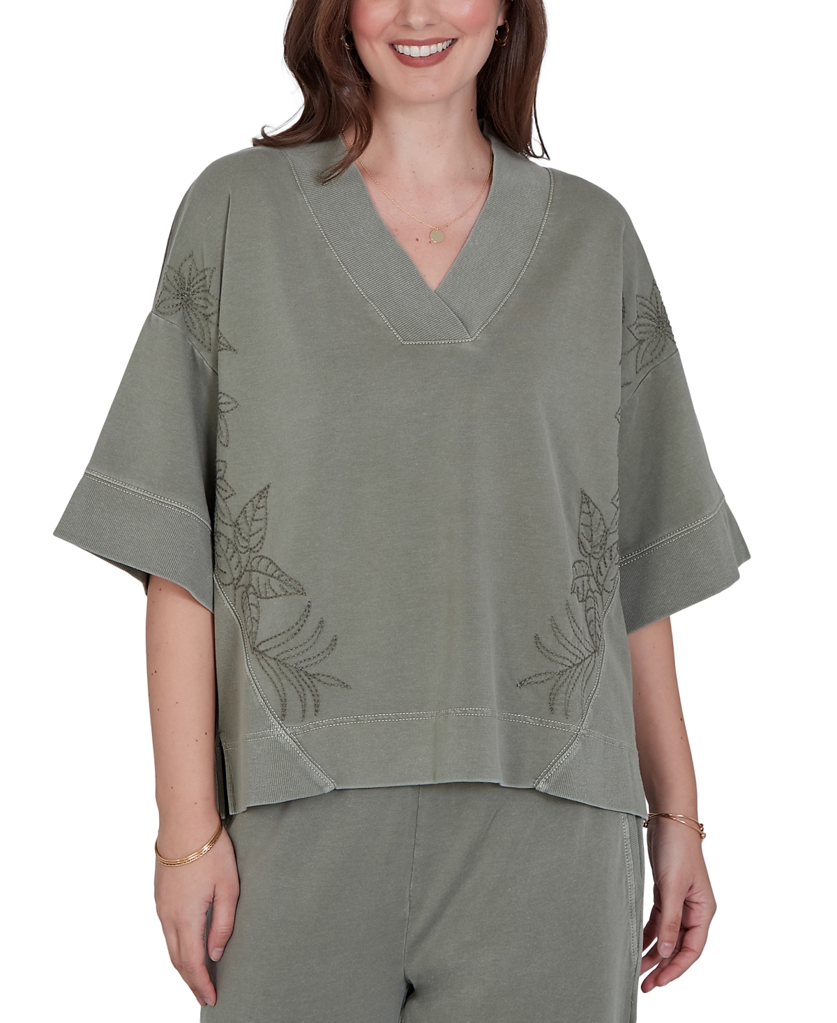 Ruby Rd. Petite Tropical Embroidered Knit Top