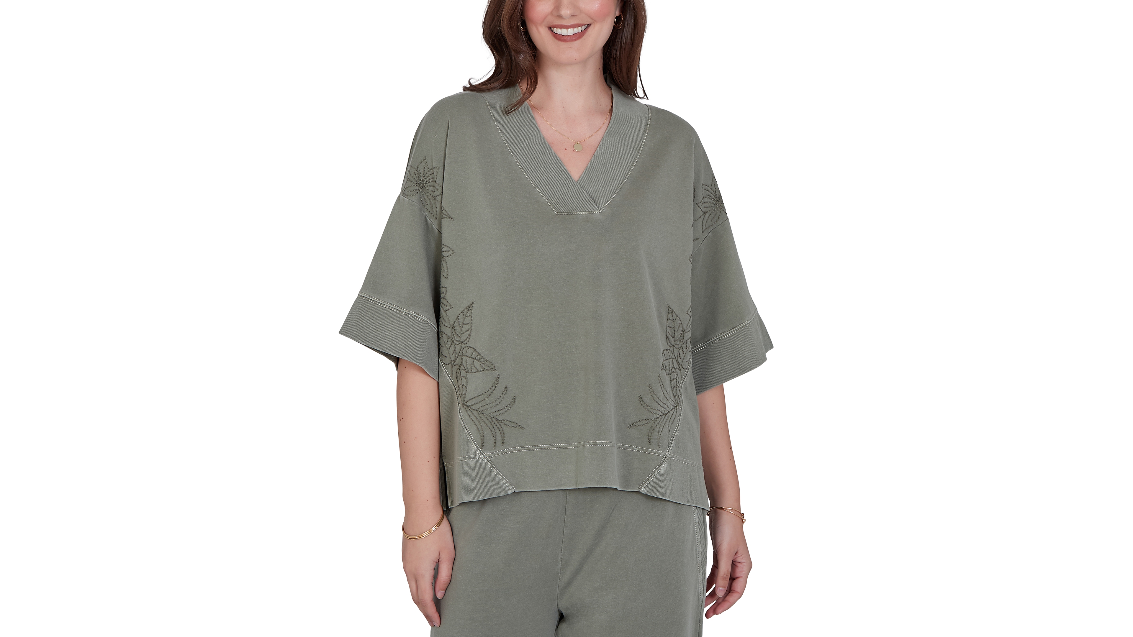 Ruby Rd. Petite Tropical Embroidered Knit Top
