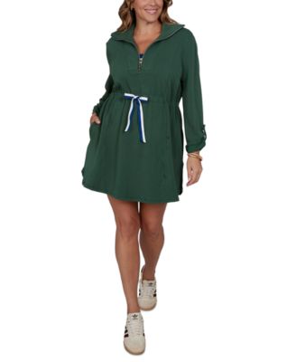 Plus Size Stripe Trim Drawstring Waist Dress