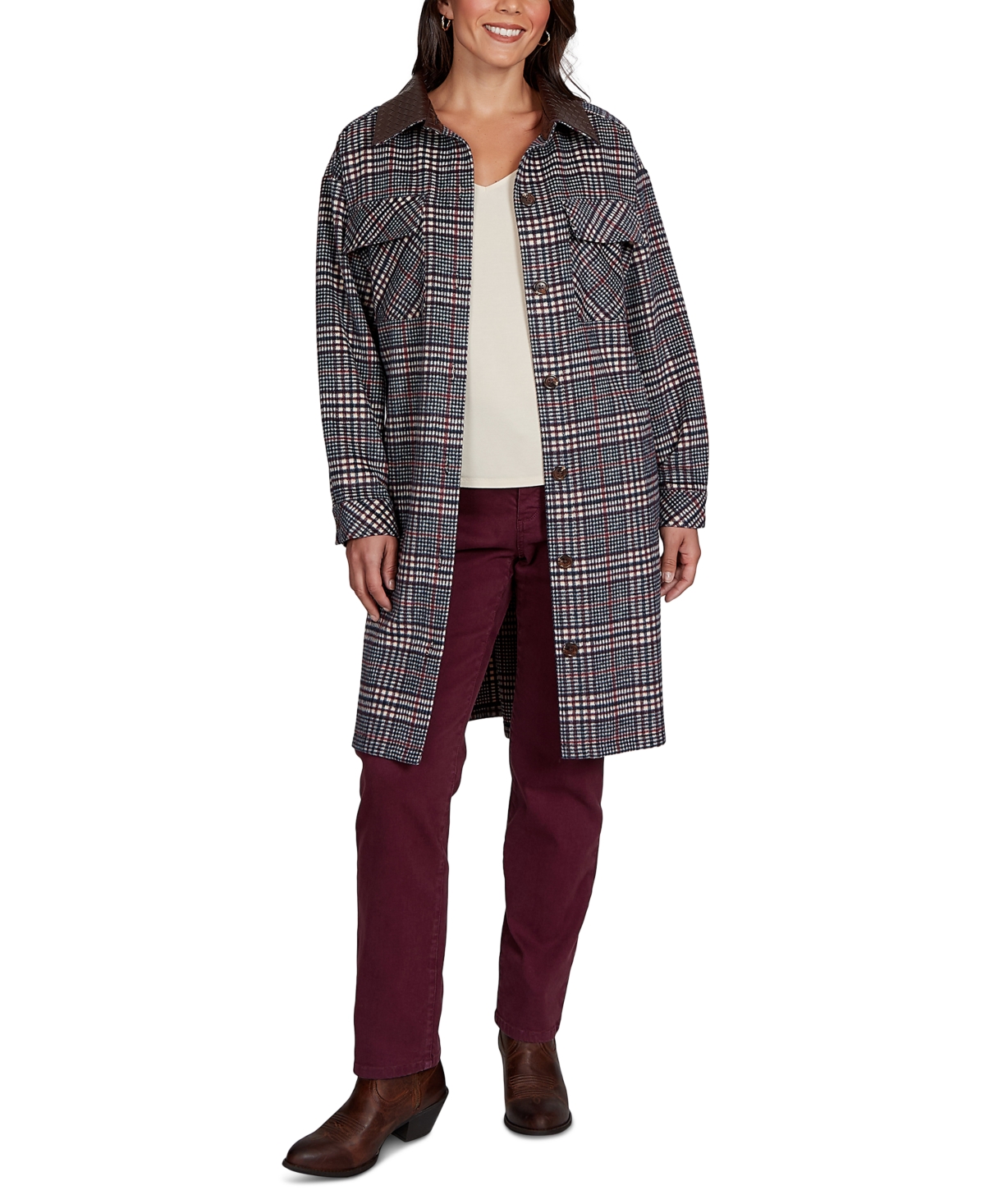Ruby Rd. Petite Brushed Plaid Mid-Length Shirt Jacket