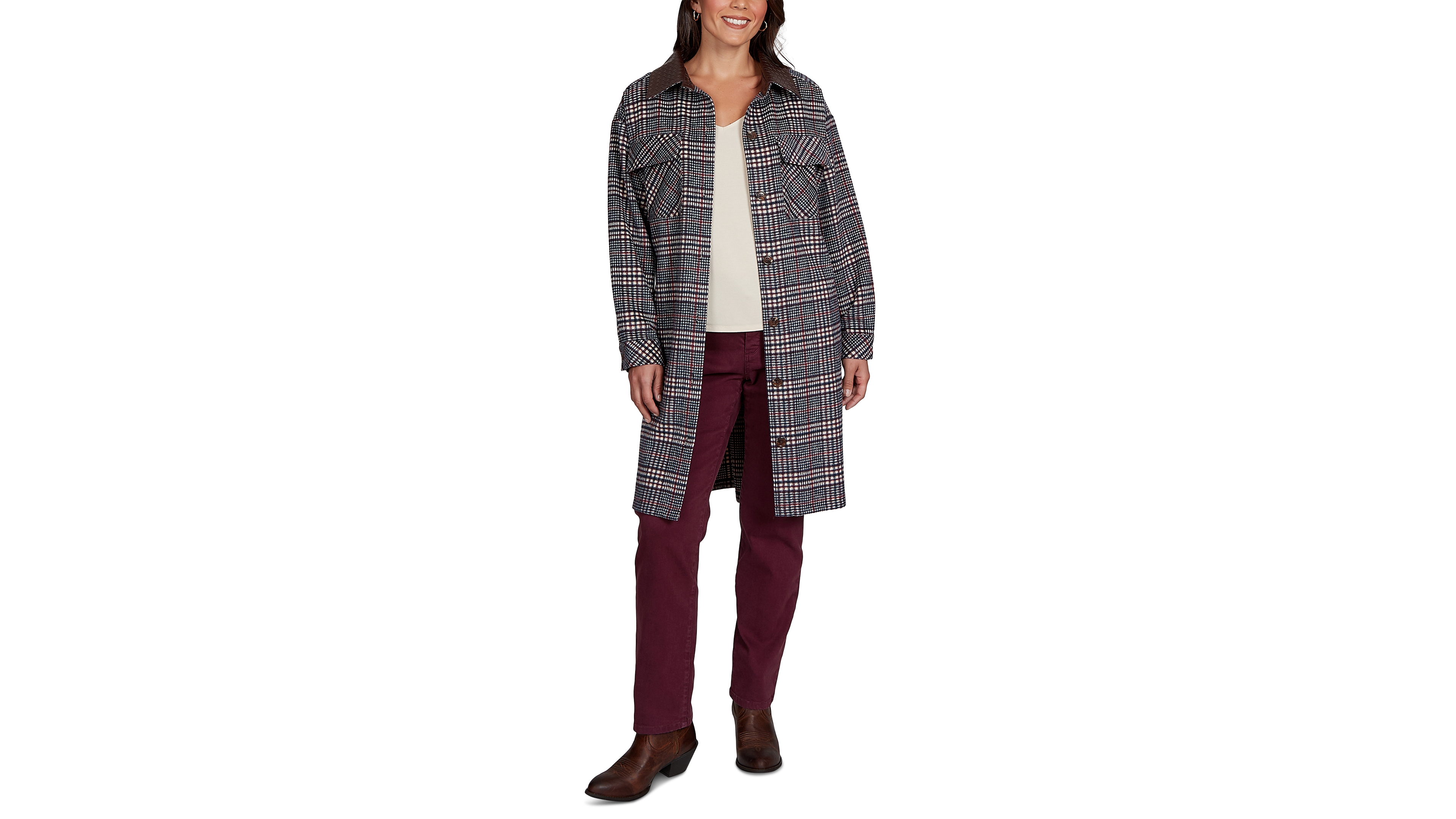 Ruby Rd. Petite Brushed Plaid Mid-Length Shirt Jacket