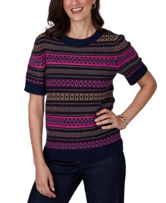 Plus Size Fair Isle Crewneck Short-Sleeve Sweater