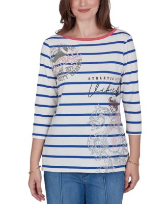Petite Varsity Striped 3/4-Sleeve Boat-Neck Tee