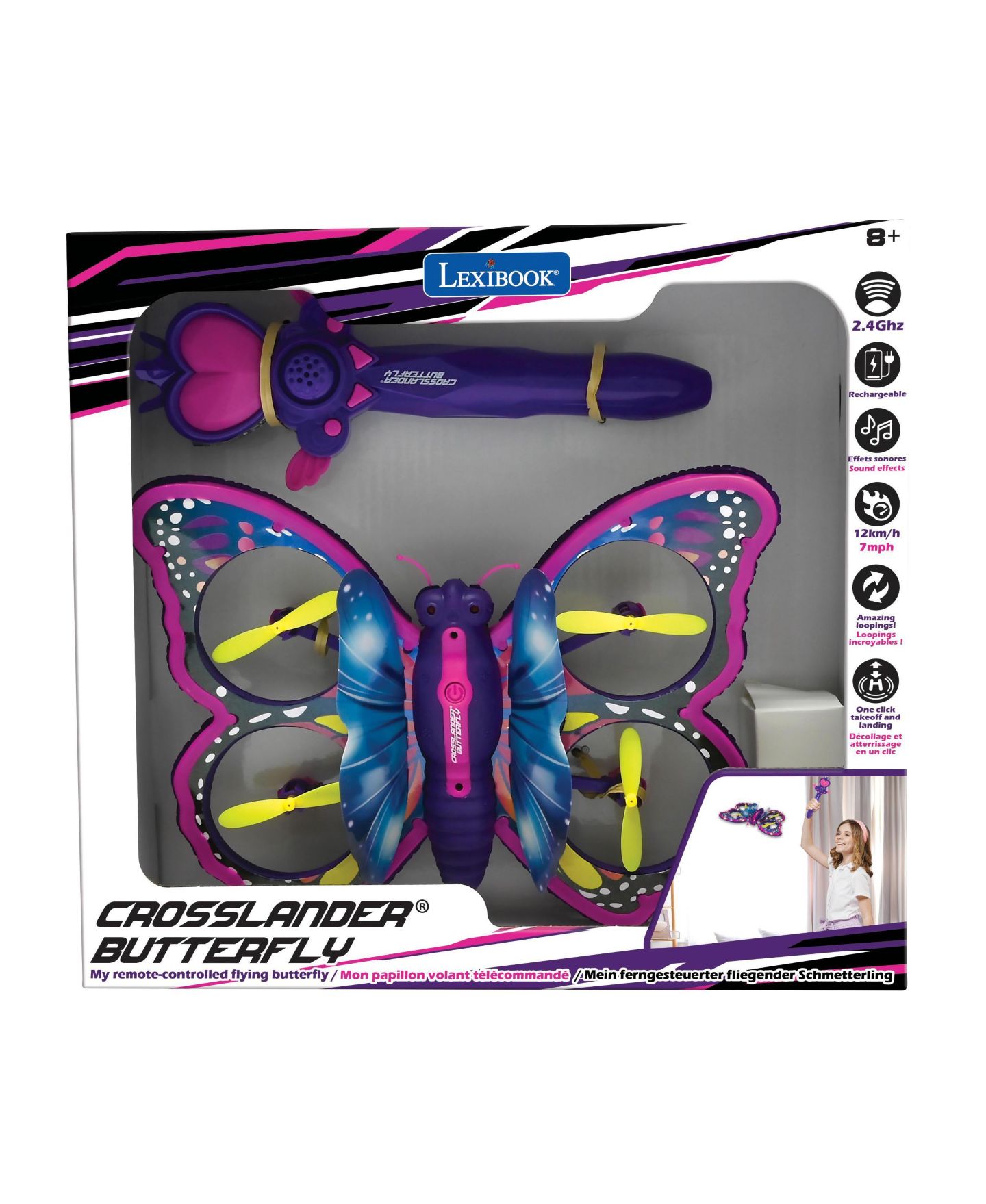 Детская игрушка Lexibook Crosslander Butterfly Light-Up Wings Headless Mode Remote-Controlled Flying Butterfly, цвет: Фиолетовый — фото 5