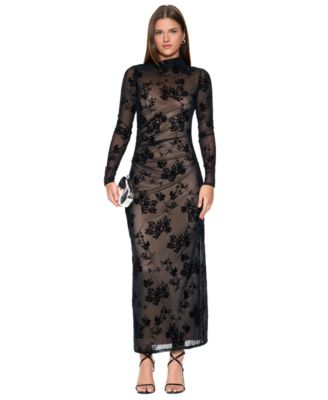 Women's Ramy Floral-Flocked Long-Sleeve Body-Con Midi Dress