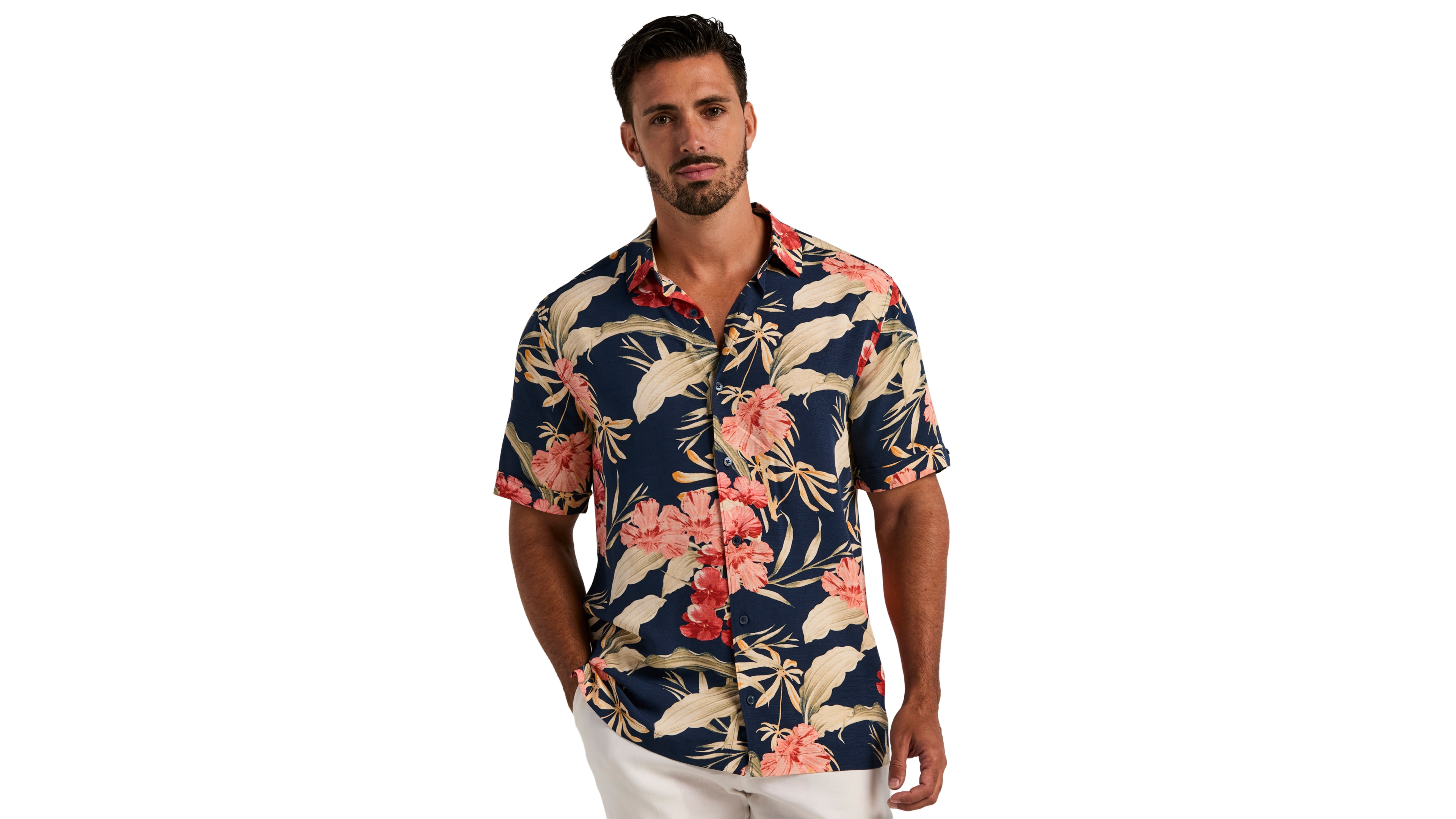 Cubavera Men's Short Sleeve Tropical Floral Print Button-Front Shirt
