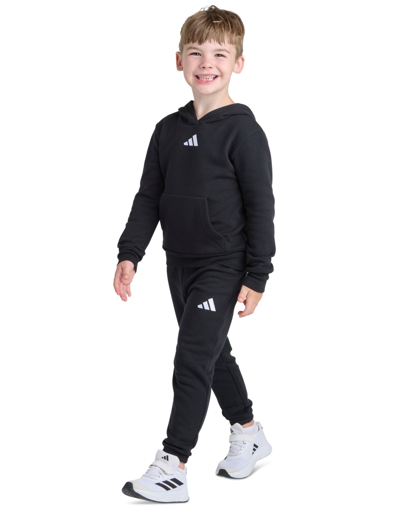 adidas Boys' 2T-7 Essential Long Sleeve Hoodie and Jogger Pants, 2-Piece Set, цвет: Чёрный — фото 2