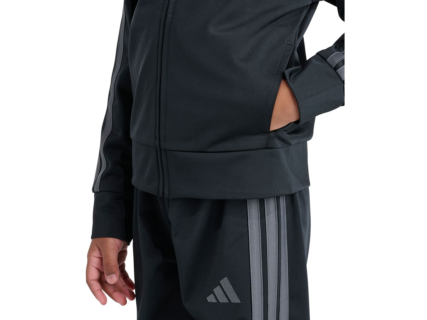adidas Boys' 2T-7 Event Three-Stripe Tricot Full-Zip Jacket and Pants, 2-Piece Set, цвет: Чёрный / Серый — фото 4