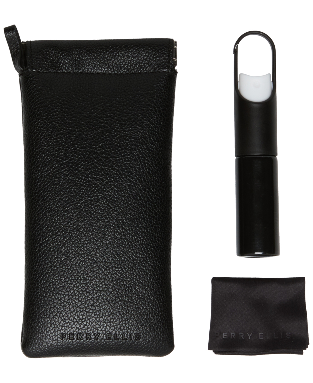 Perry Ellis Portfolio Pebble Pebbled Squeeze-Top Closure Eyeglass Case, Spray, and Cleaning Cloth, 3-Piece Set