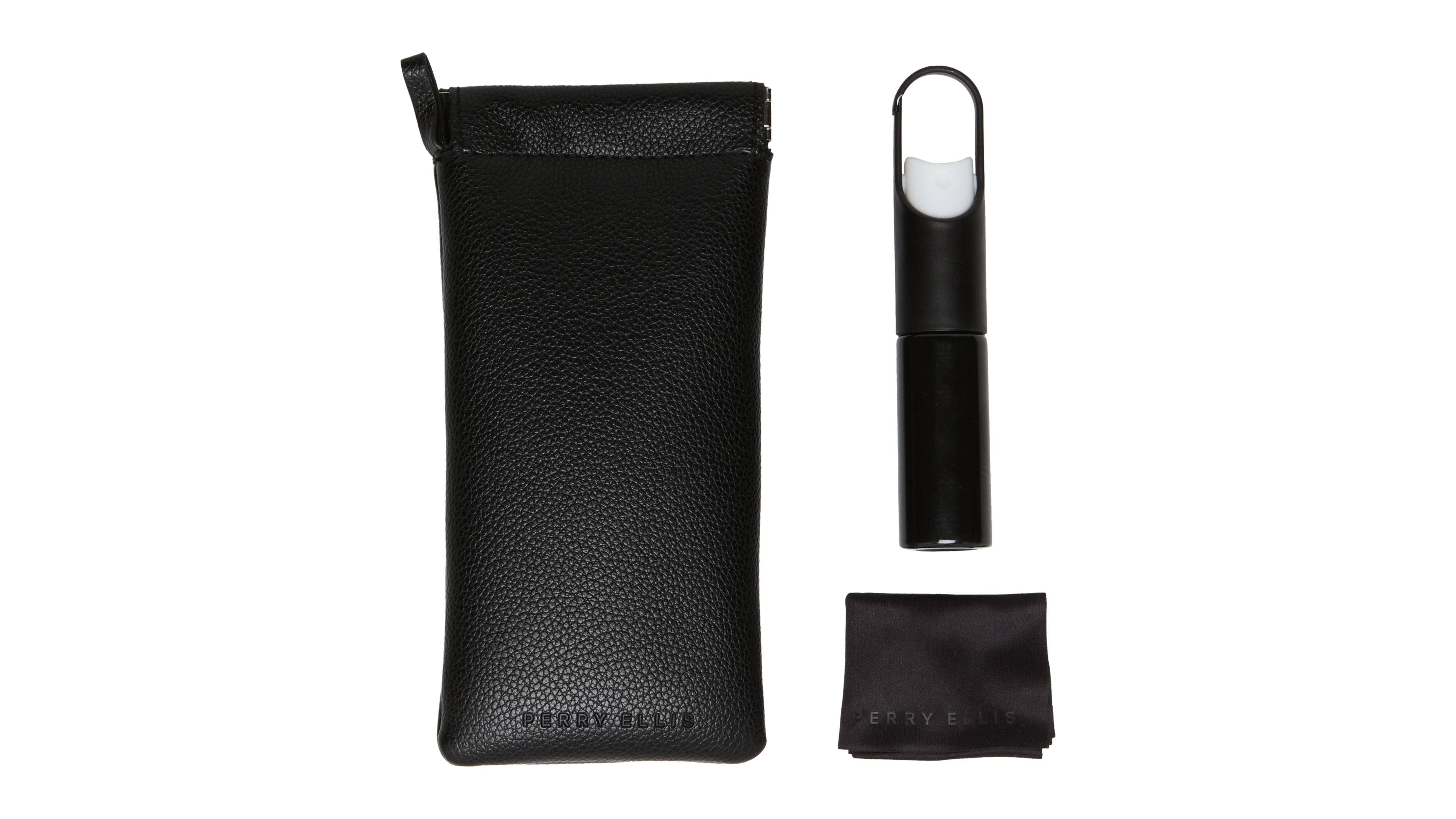 Perry Ellis Portfolio Pebble Pebbled Squeeze-Top Closure Eyeglass Case, Spray, and Cleaning Cloth, 3-Piece Set