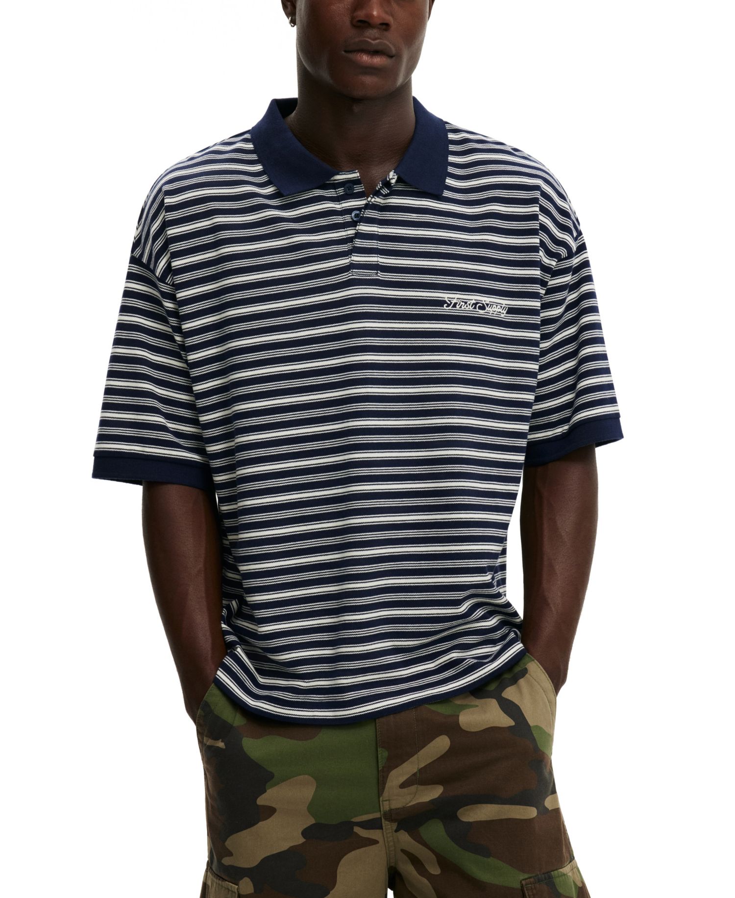 Men's Box Fit Regular-Fit Striped Polo Shirt