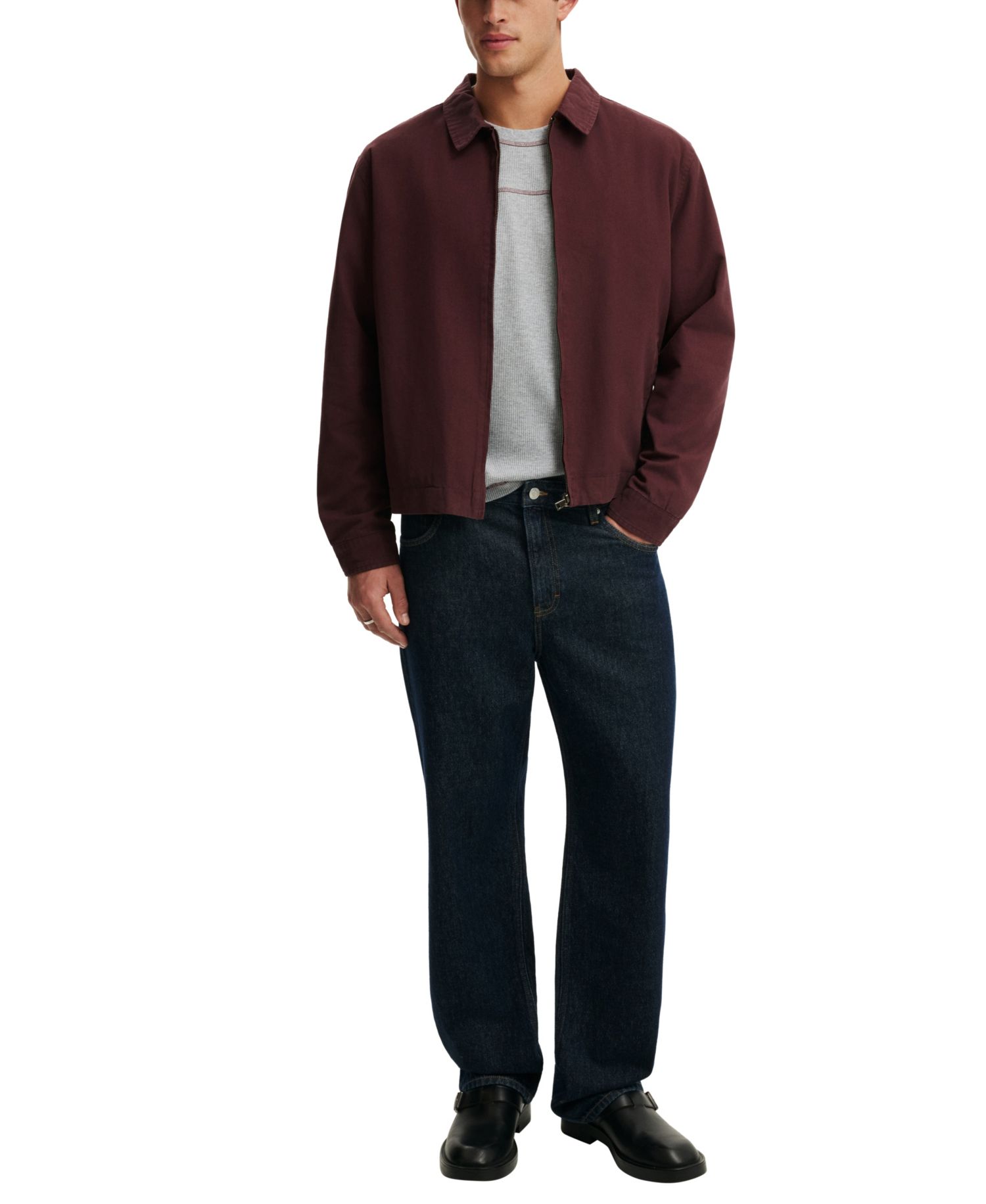 Men's Cropped Fit Textured Long-Sleeve Waffle-Knit T-Shirt