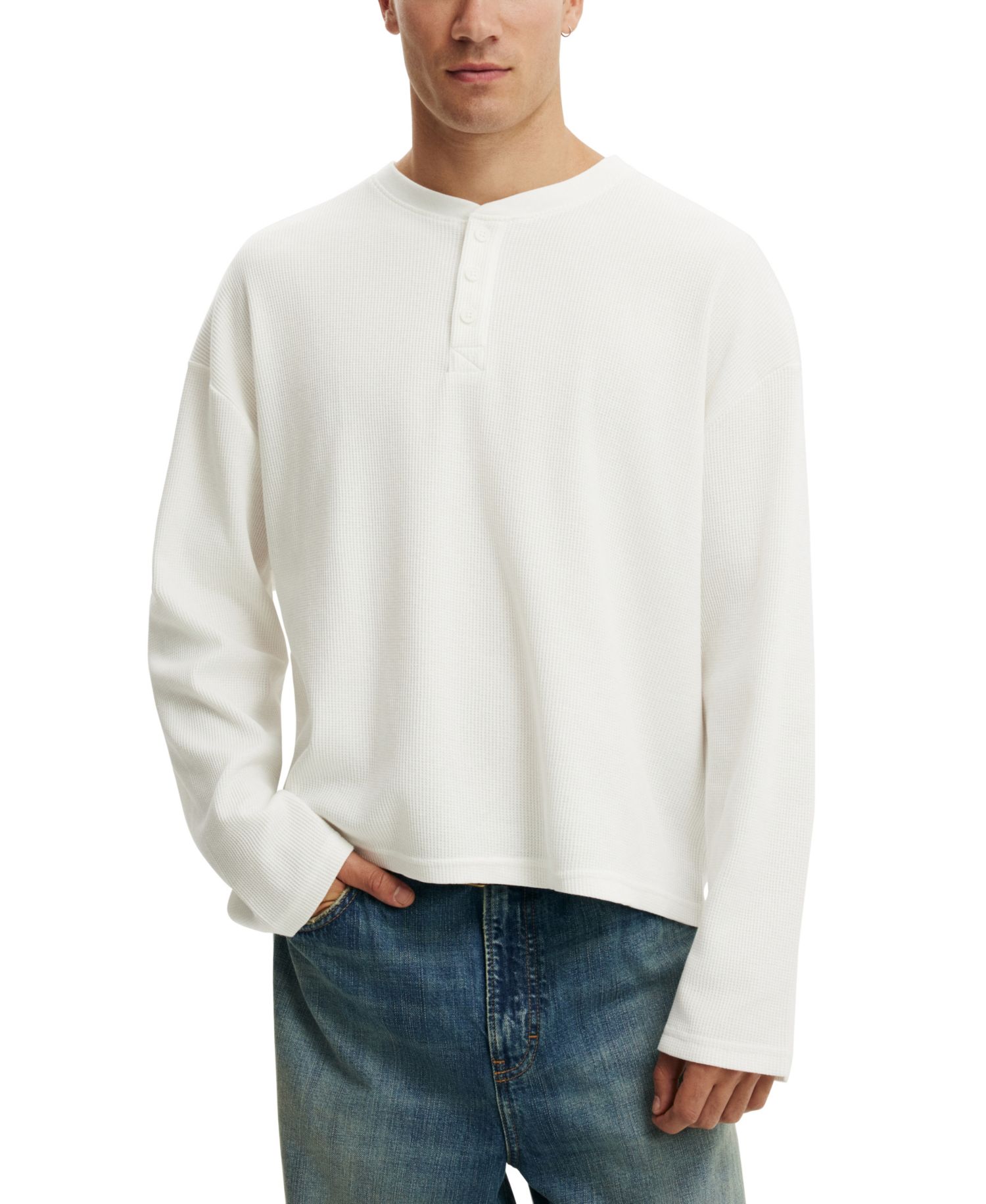 Men's Long-Sleeve Waffle-Knit Henley