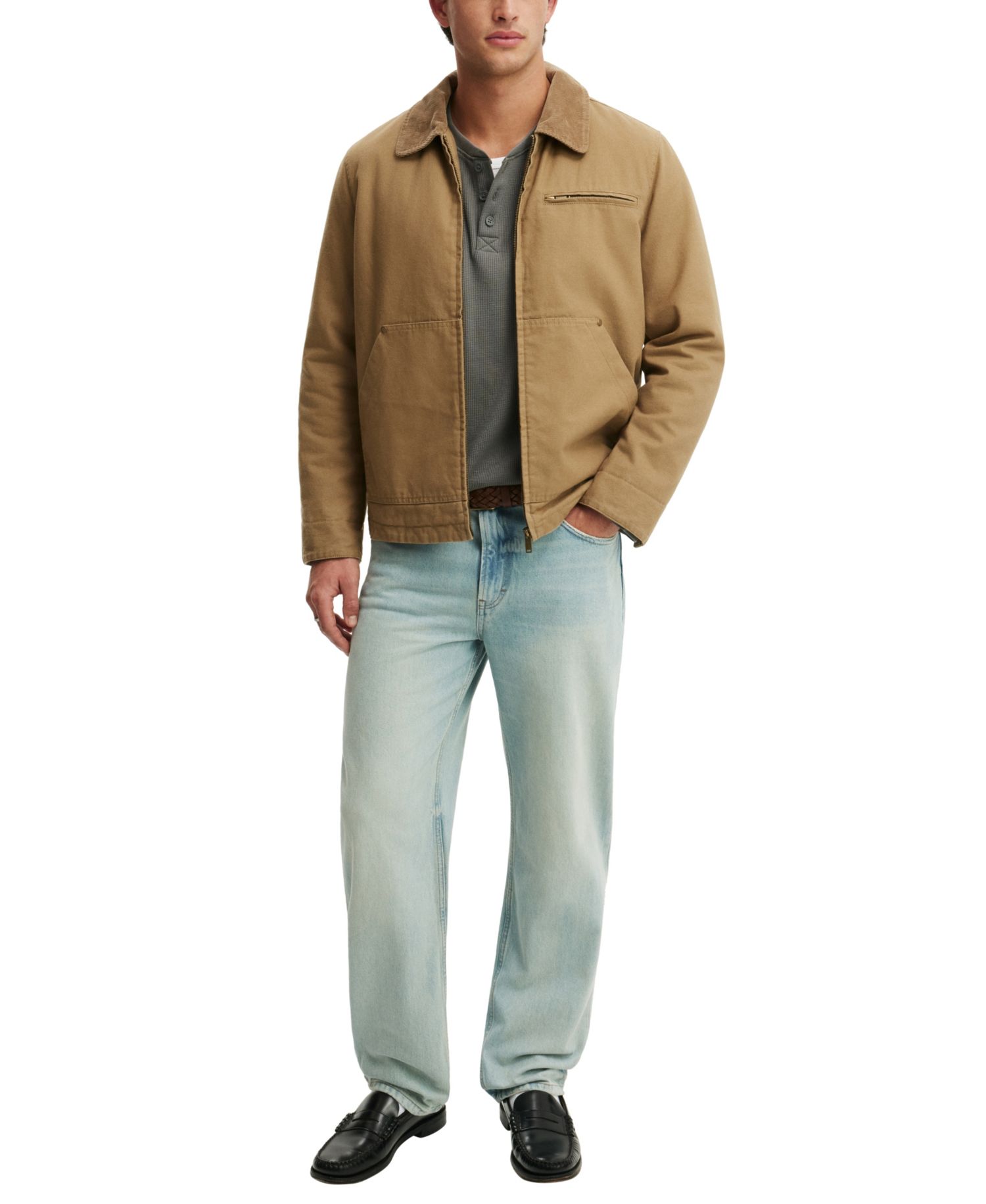 Men's Relaxed-Fit Waffle-Knit Long-Sleeve Henley