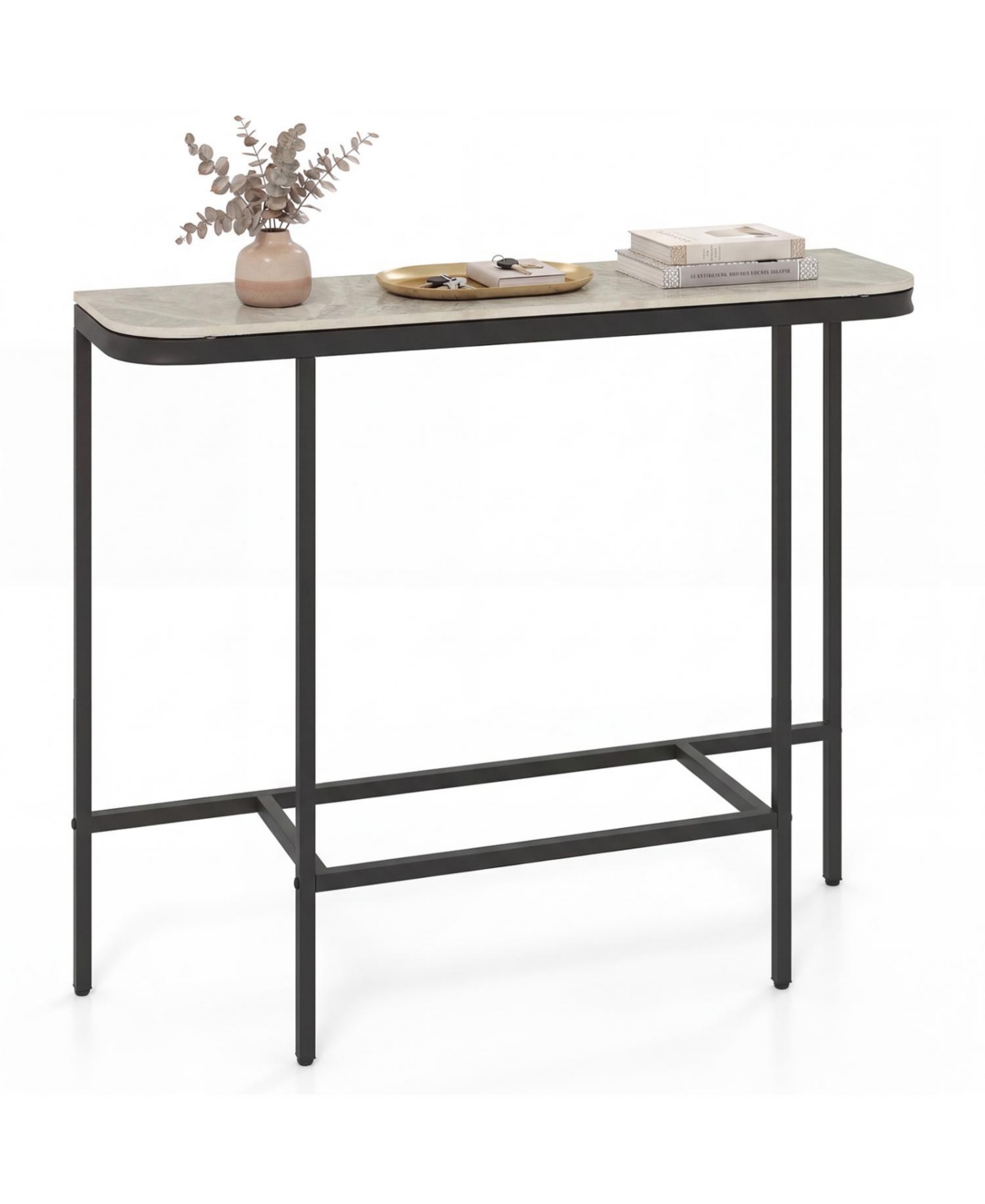 Mecale Console Table 44 Inch Entryway with Faux Marble Tabletop and Heavy Duty Metal Frame
